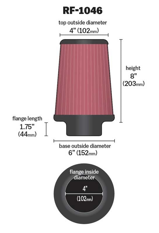 K&N Engineering K&N Universal Air Filter 4 inch Flange / 6 inch Base / 4 inch Top / 8 1/2 inch Hei RF-1046
