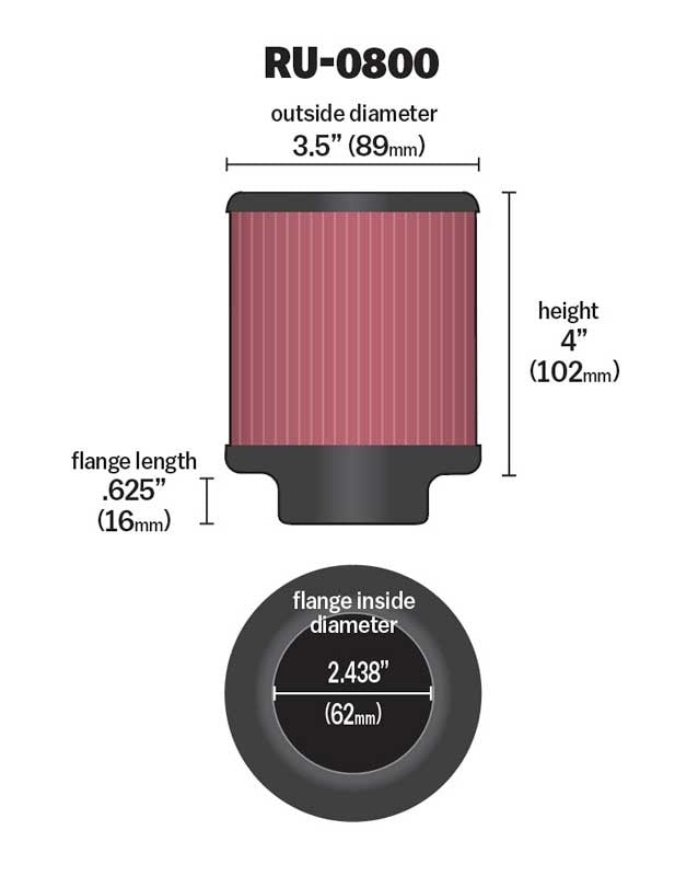 K&N Engineering K&N Universal Air Filter - 2-7/16in Flange x 3-1/2in OD x 4in Height RU-0800