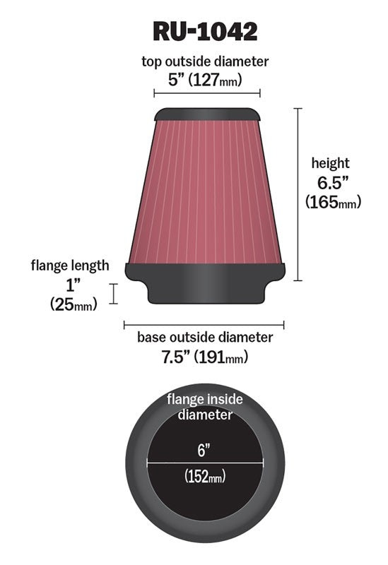 K&N Engineering K&N Universal Clamp-On Air Filter 6in FLG / 7-1/2in B / 5in T / 6-1/2in H RU-1042