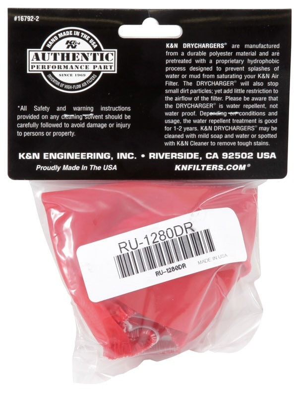 K&N Engineering K&N Drycharger Air Filter Wrap - Round Straight - Red Closed Top 3in Inside Dia x 4in Height RU-1280DR