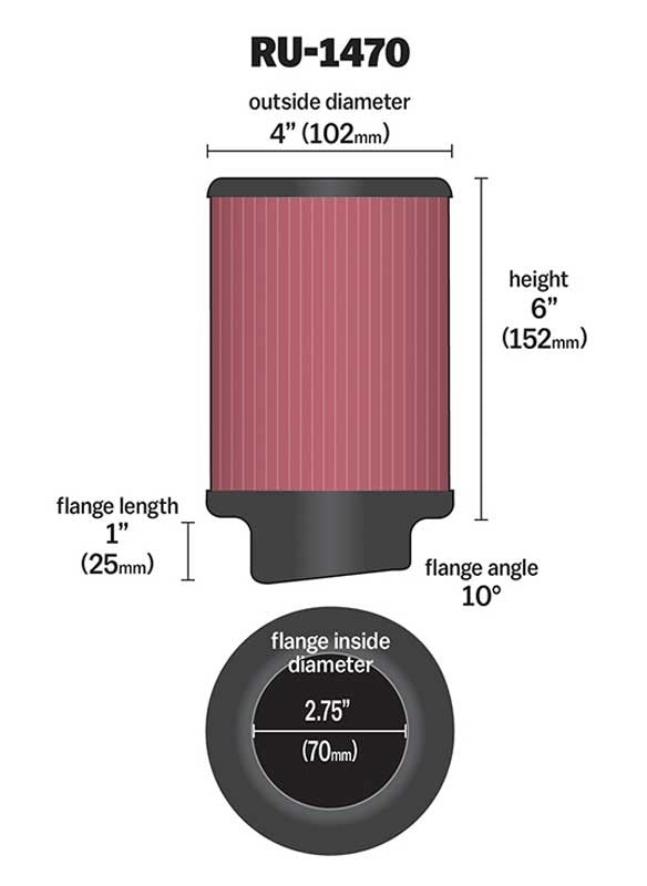 K&N Engineering K&N Filter Universal Rubber Filter 10 Degree Flange Angle 4in OD x 2.75in Flange ID x 6in H RU-1470