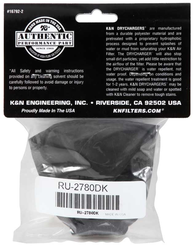 K&N Engineering K&N Air Filter Wrap Black Oval Tapered 3.75in Base I/S Width x 2.5in Top I/S Width x 2.75in H RU-2780DK