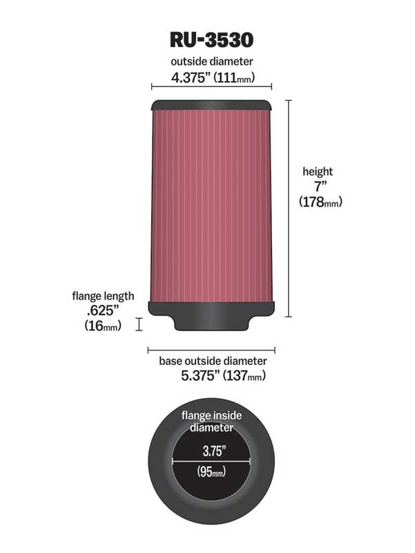 K&N Engineering K&N Universal Rubber Filter 3.75in FLG x 5.375in Base x 5.375in Top x 7in Height RU-3530