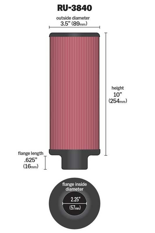 K&N Engineering K&N Universal Rubber Round Straight Air Filter 2.25in Flange ID 3.5in OD 10in Height RU-3840