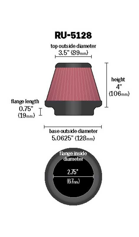 K&N Engineering K&N Universal Tapered Filter 2.75in Flange ID x 5.0625in Base OD x 3.5in Top OD x 4in Height RU-5128