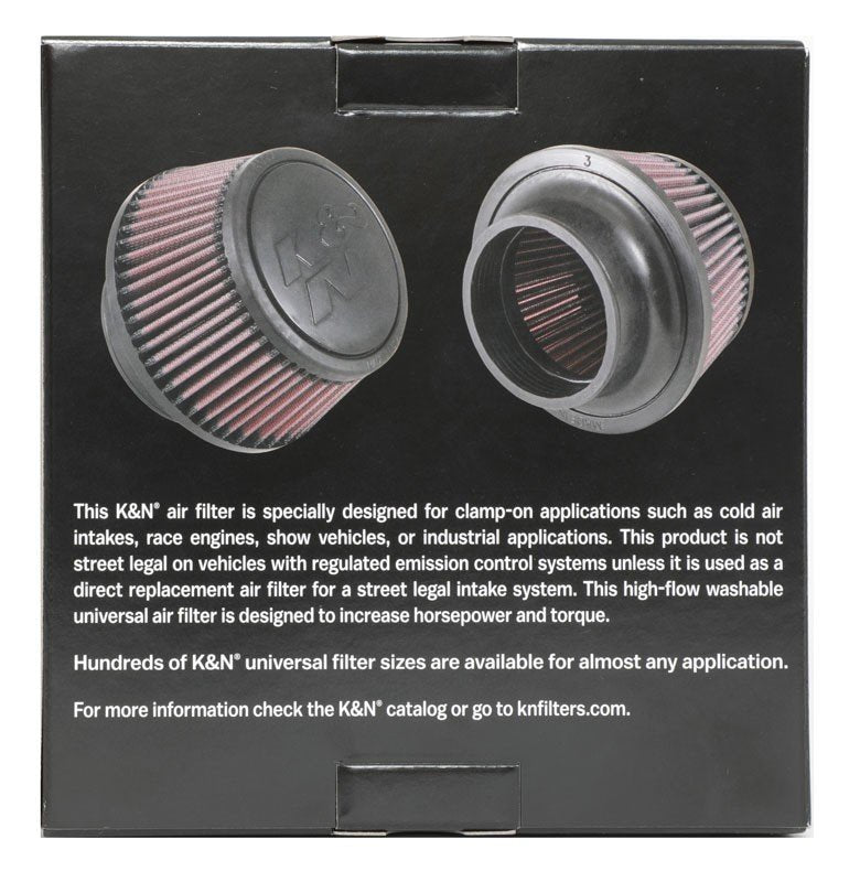 K&N Engineering K&N Universal Round Clamp-On Air Filter 3in Flange ID x 6in Base OD x 4.625in Top OD x 3in Height RU-5288