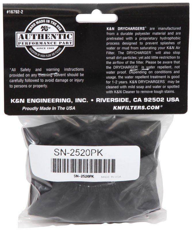 K&N Engineering K&N Snowcharger Air FIlter Wrap Round Tapered Black - 3.75in Base ID x 3in Top ID x 5in H SN-2520PK