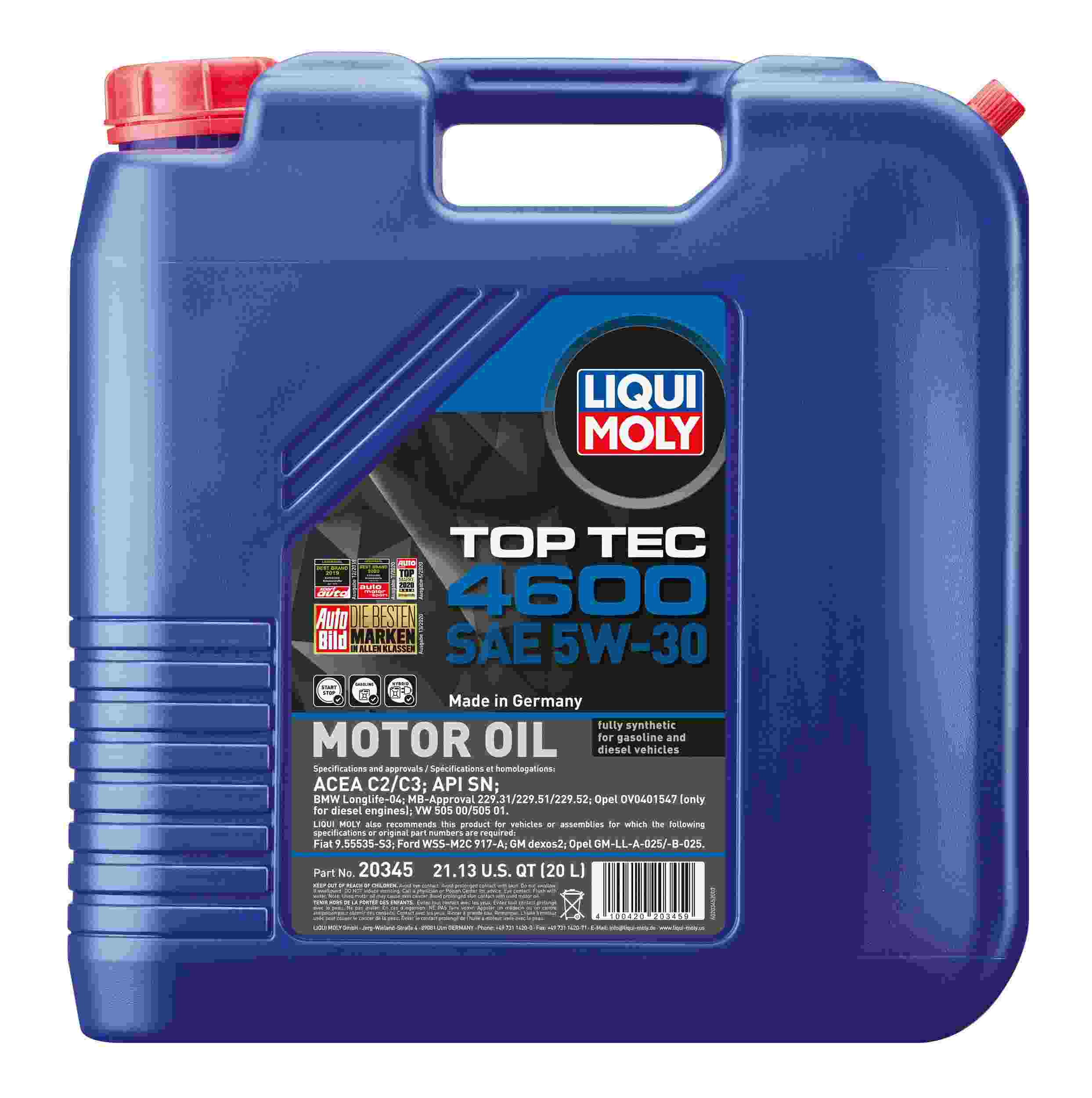 LIQUI MOLY 20L Top Tec 4600 Motor Oil SAE 5W30 20345