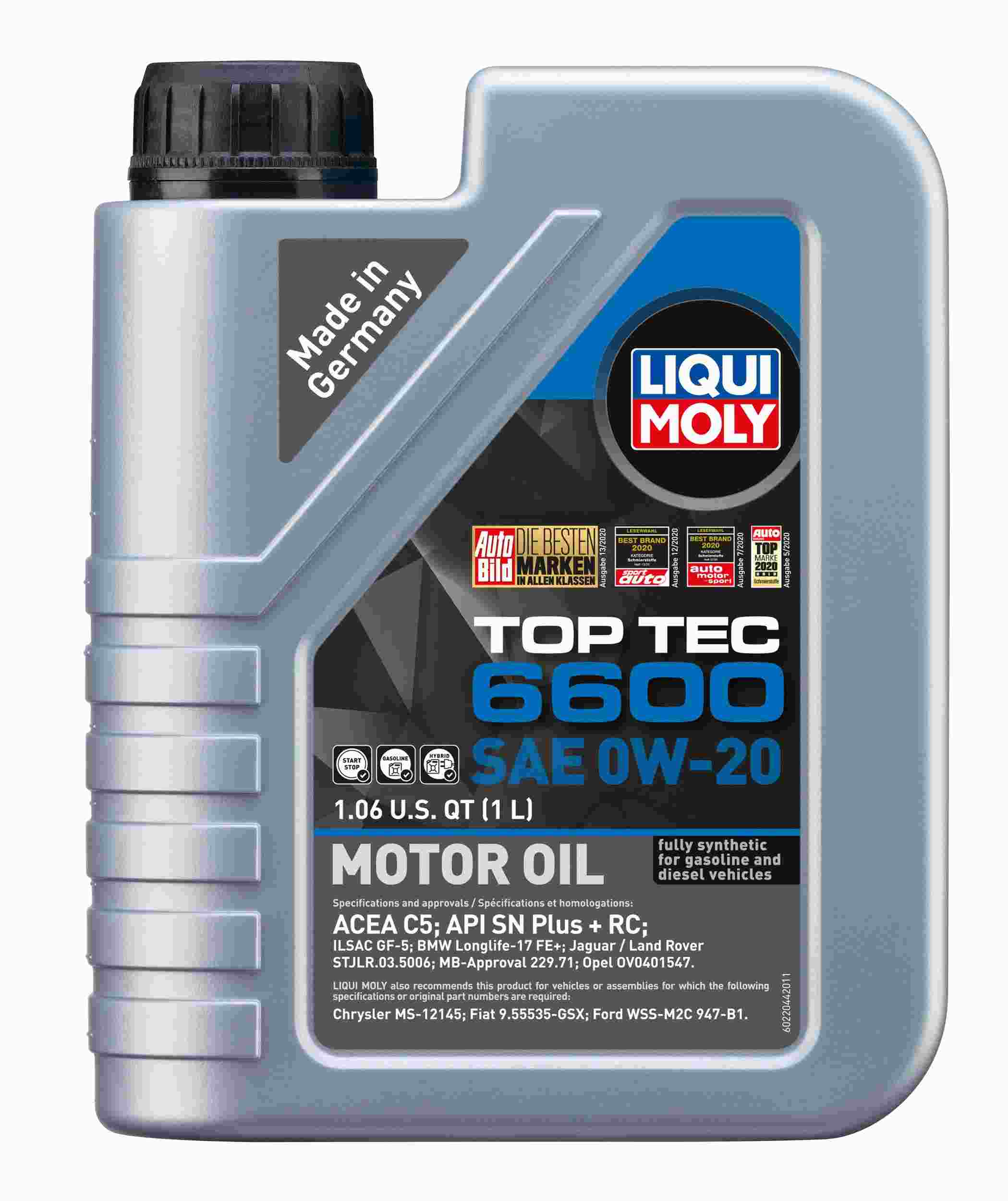 LIQUI MOLY 1L Top Tec 6600 Motor Oil 0W-20 22044