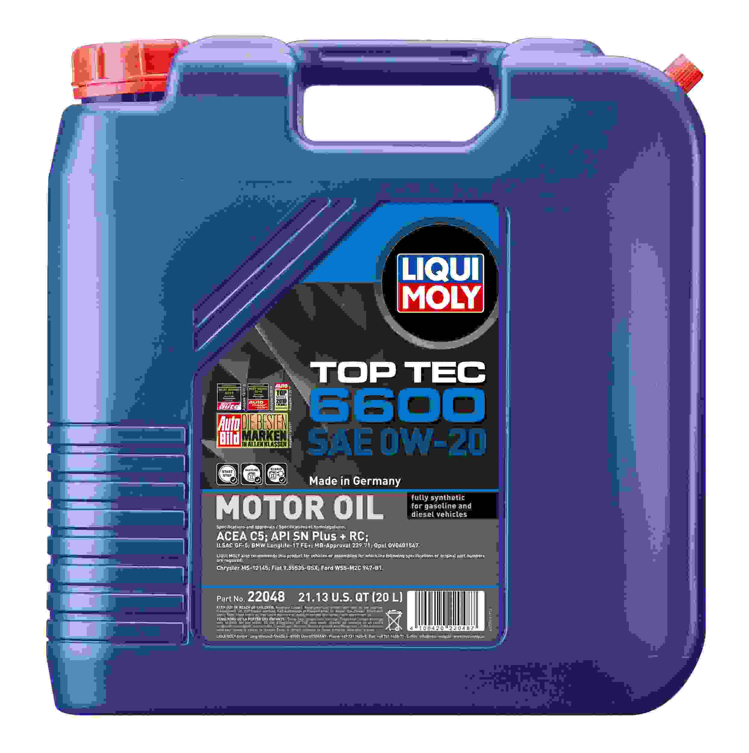 LIQUI MOLY 20L Top Tec 6600 Motor Oil SAE 0W20 22048