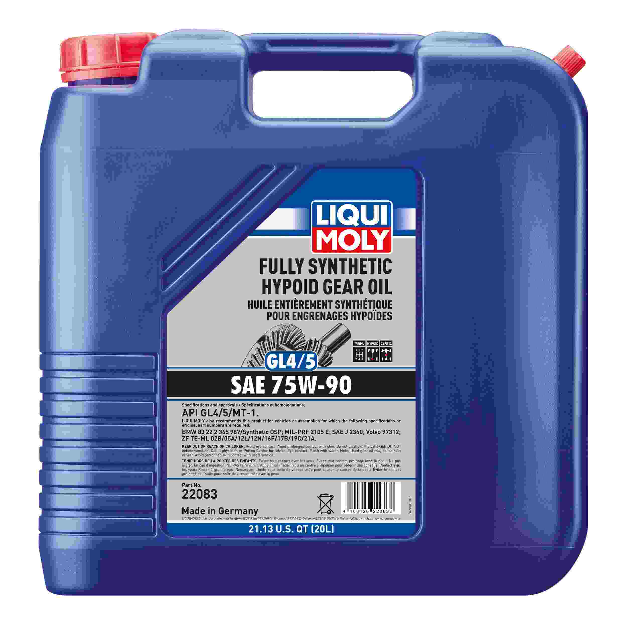 LIQUI MOLY 20L Fully Synthetic Hypoid Gear Oil (GL4/5) 75W90 22083