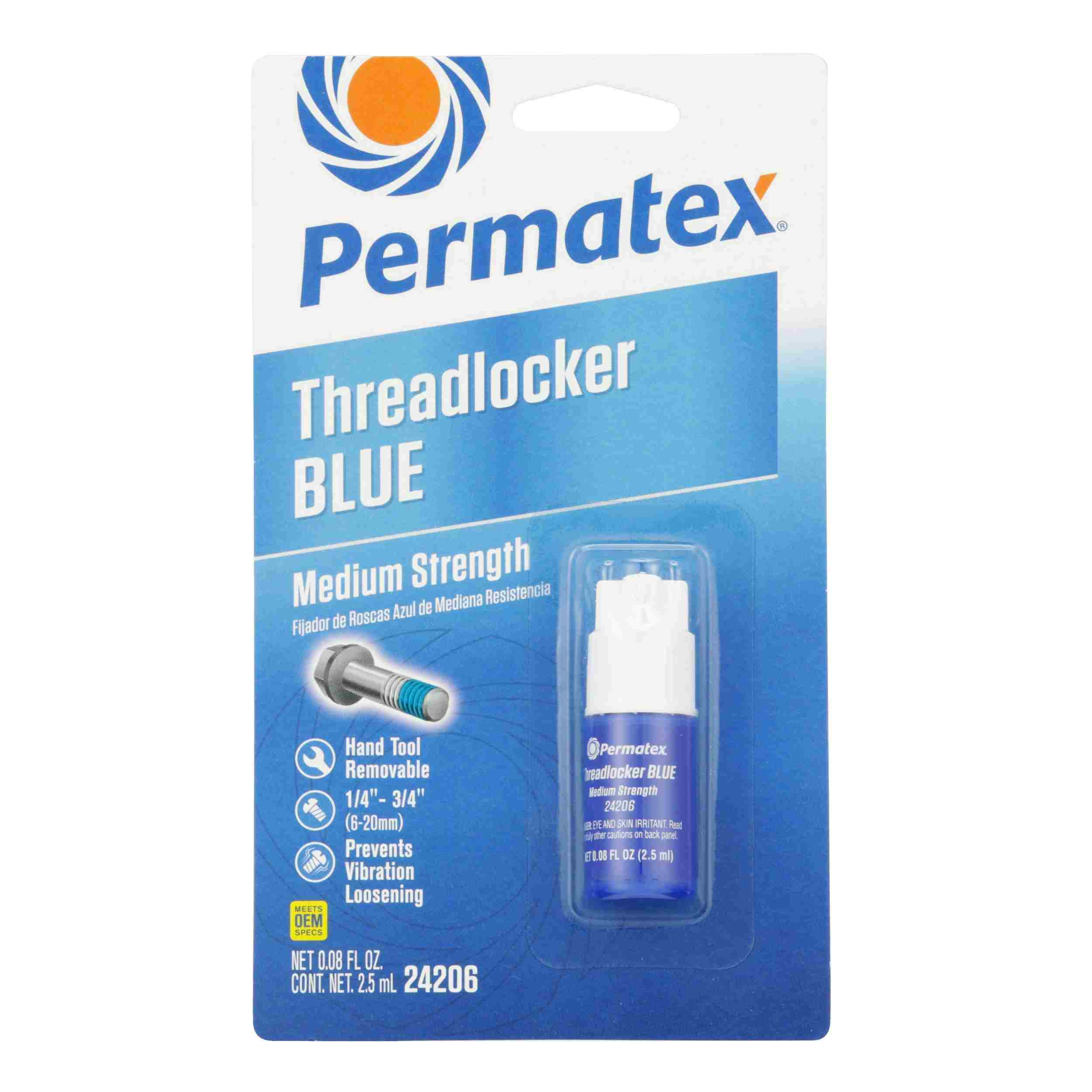 Permatex Medium Strength Threadlocker Blue, 2.5 mL bottle, carded