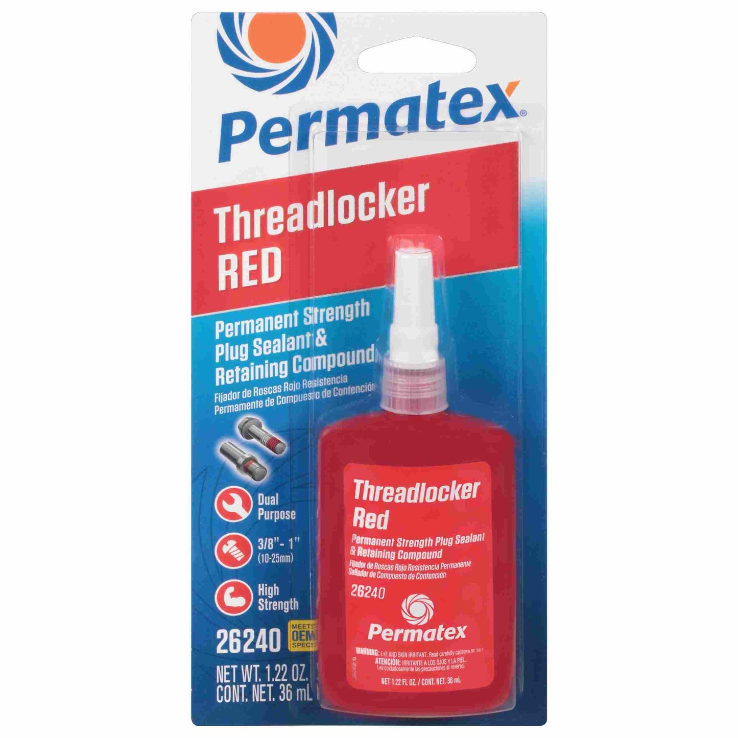 Permatex Permanent Strength Threadlocker Red , 36 mL bottle, carded