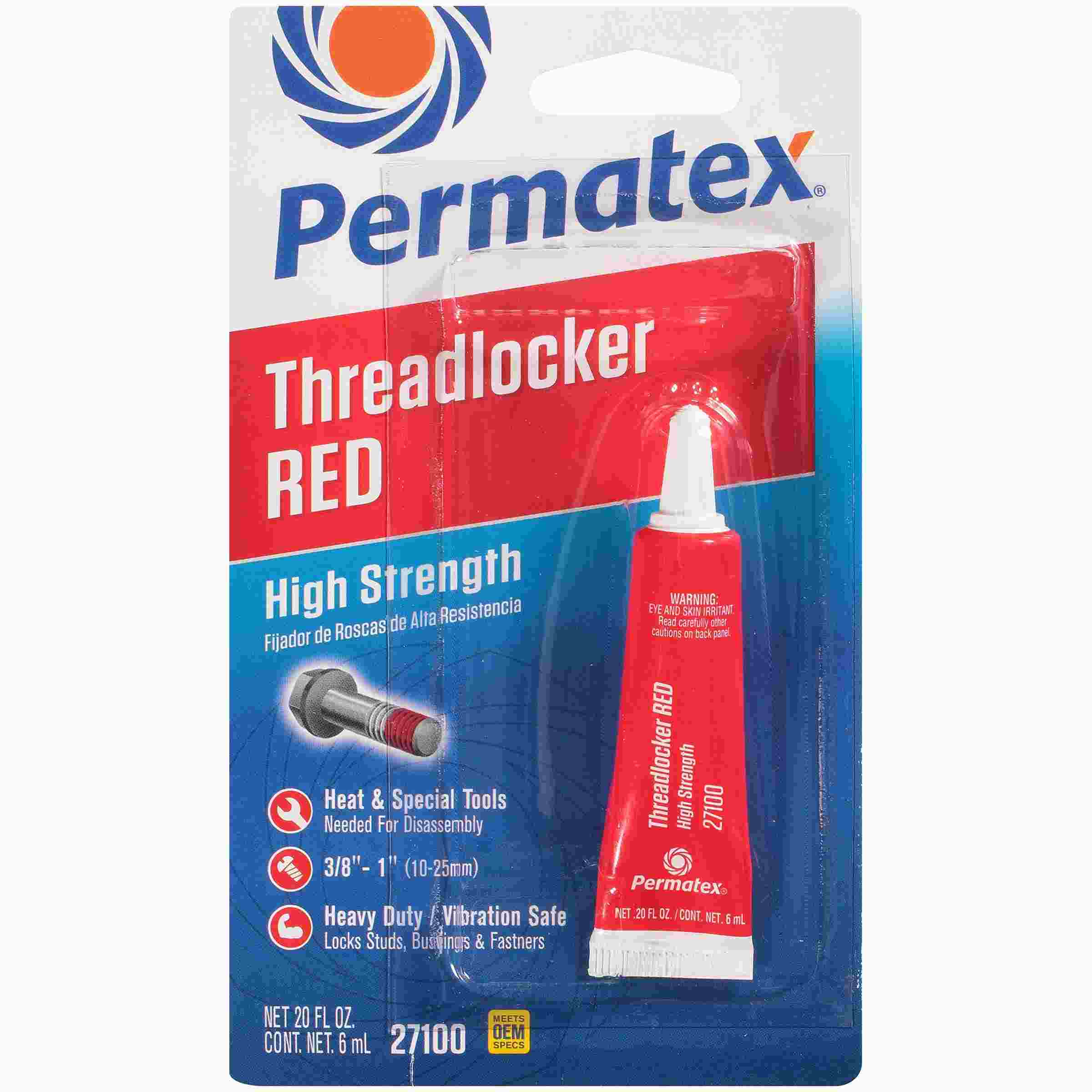 Permatex High Strength Threadlocker Red , 6 mL tube, carded, Each