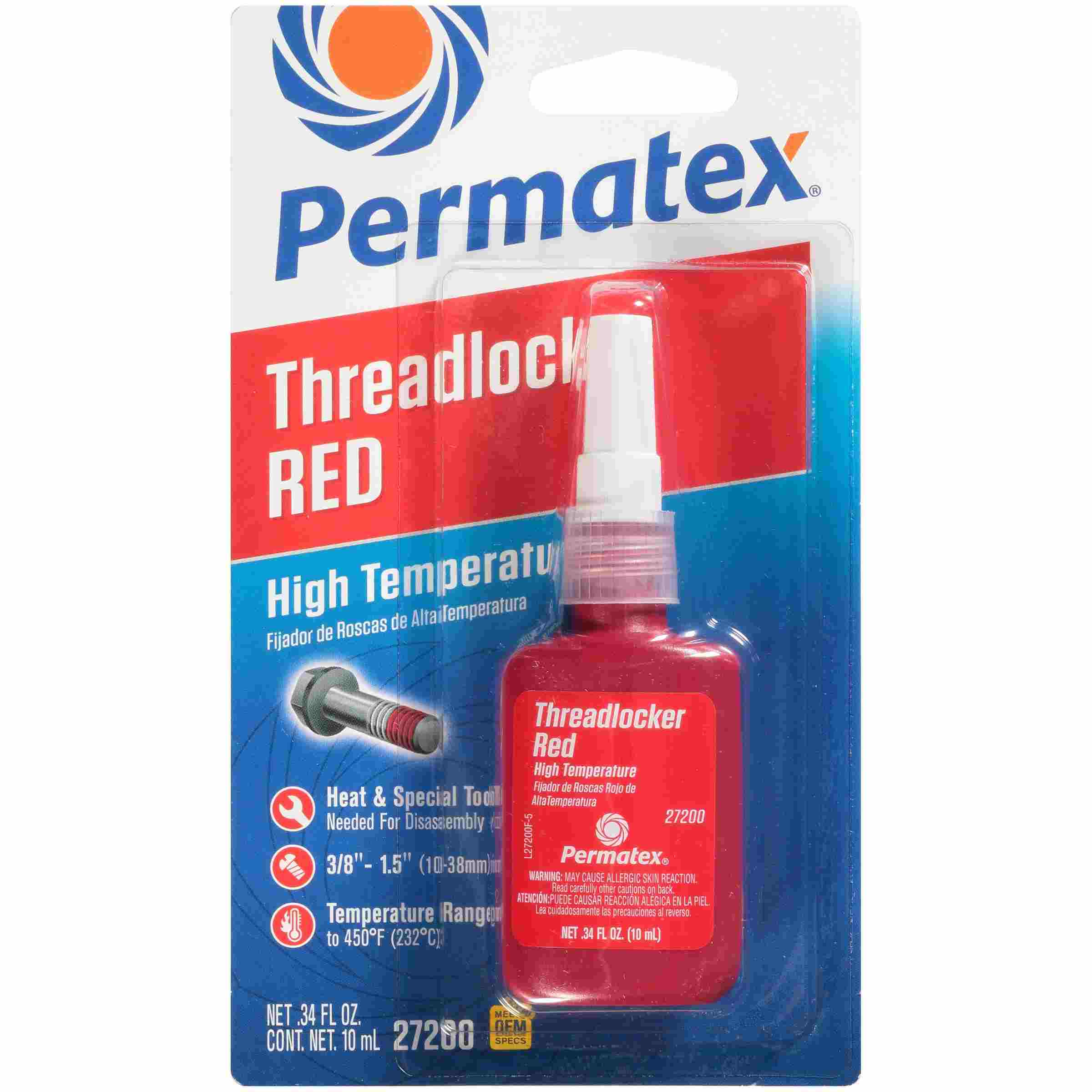 Permatex Hi-Temperature Threadlocker Red , 10 mL bottle, carded, Each