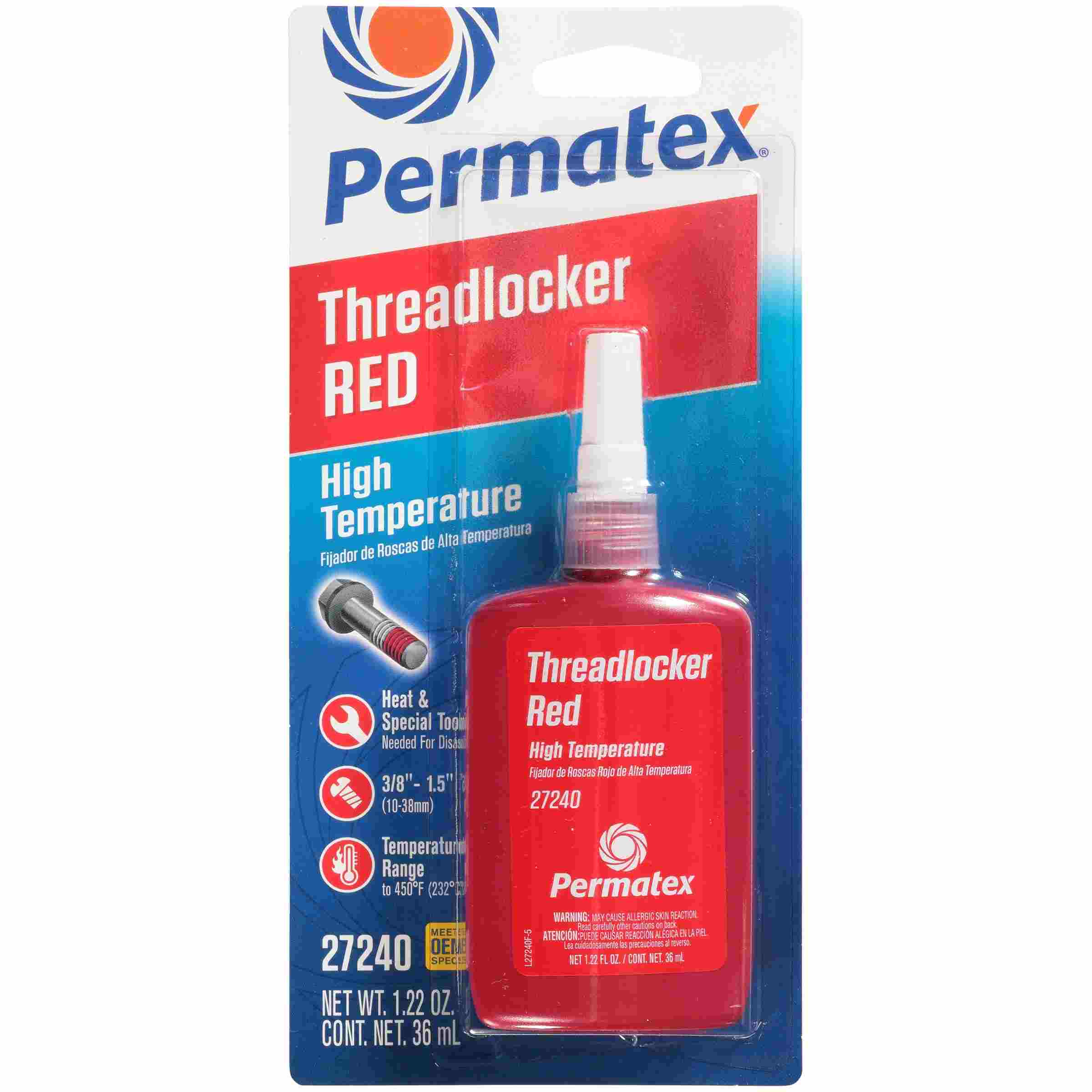Permatex Hi-Temperature Threadlocker Red , 36 mL bottle, carded, Eac