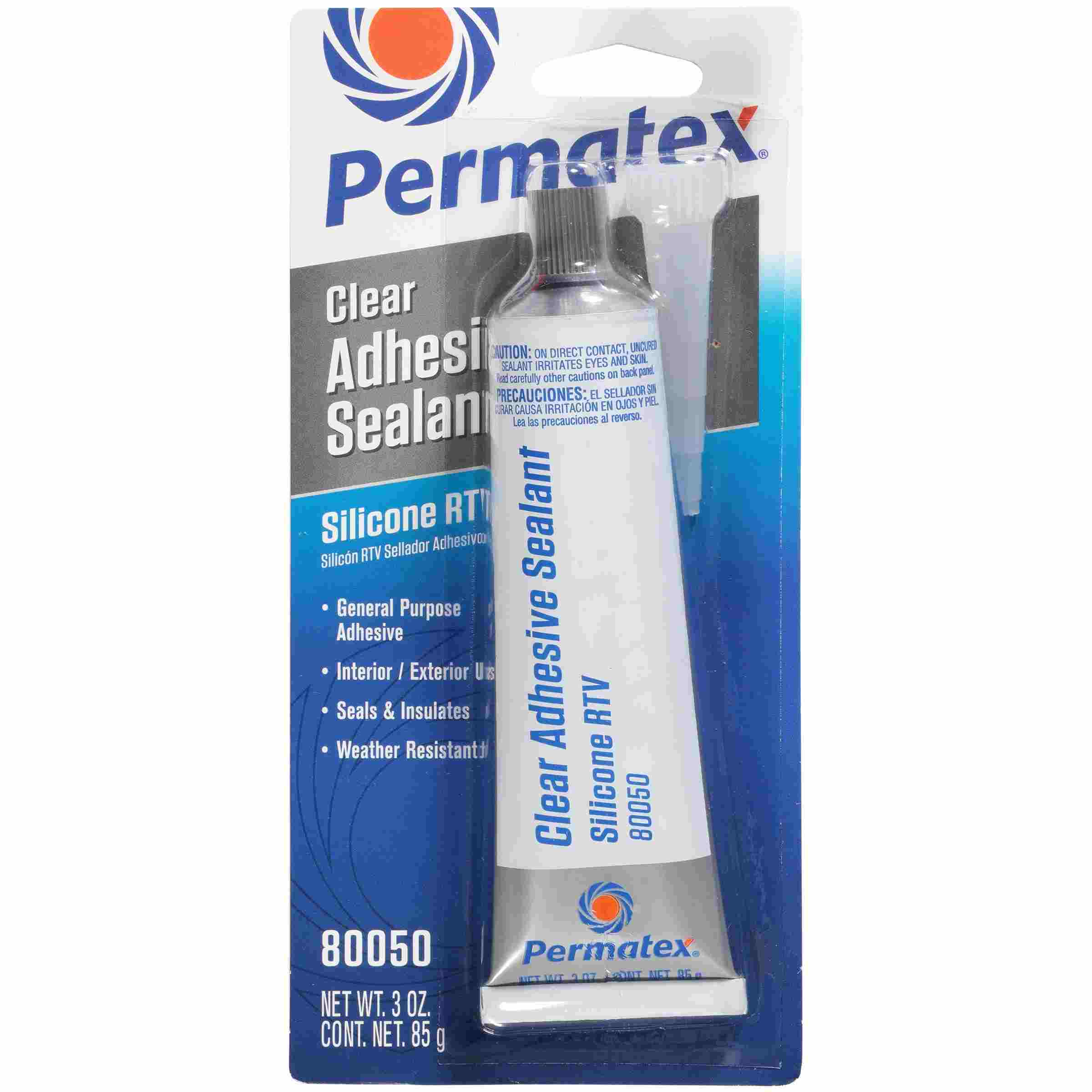 Permatex Clear RTV Silicone Adhesive Sealant, 3 oz tube, carded, Each
