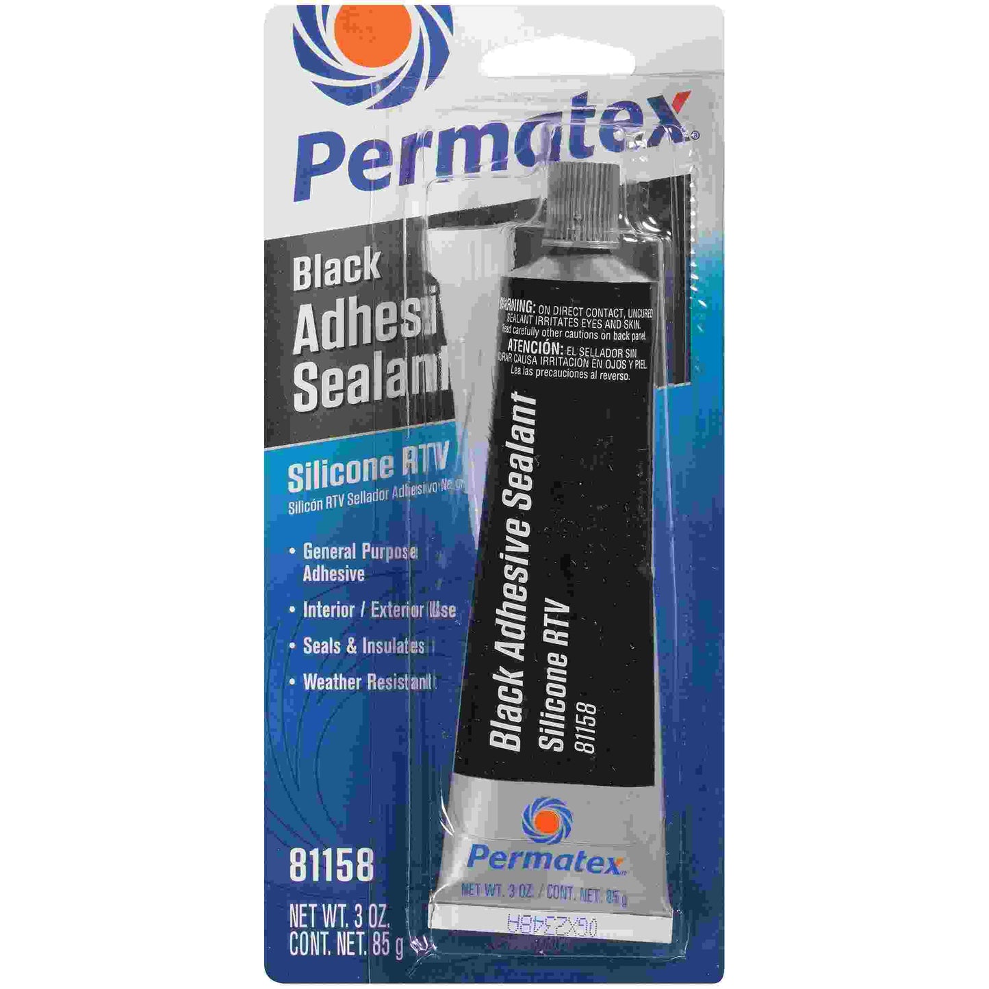 Permatex Black RTV Silicone Adhesive Sealant, 3 oz tube, carded, Each
