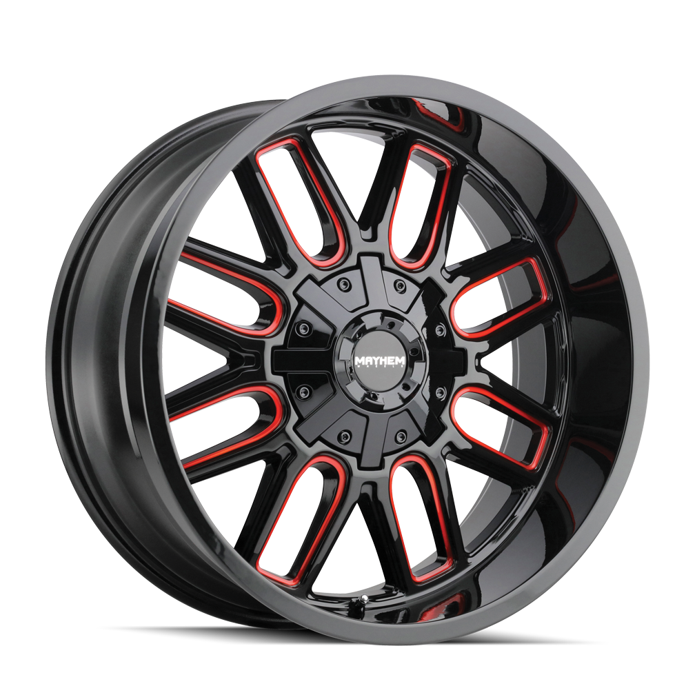 Mayhem 8107 Cogent 22x10 / 8x170 BP / -19mm Offset / 125.2mm Hub Gloss Black Milled Prism Red Wheel 8107-22170BTR