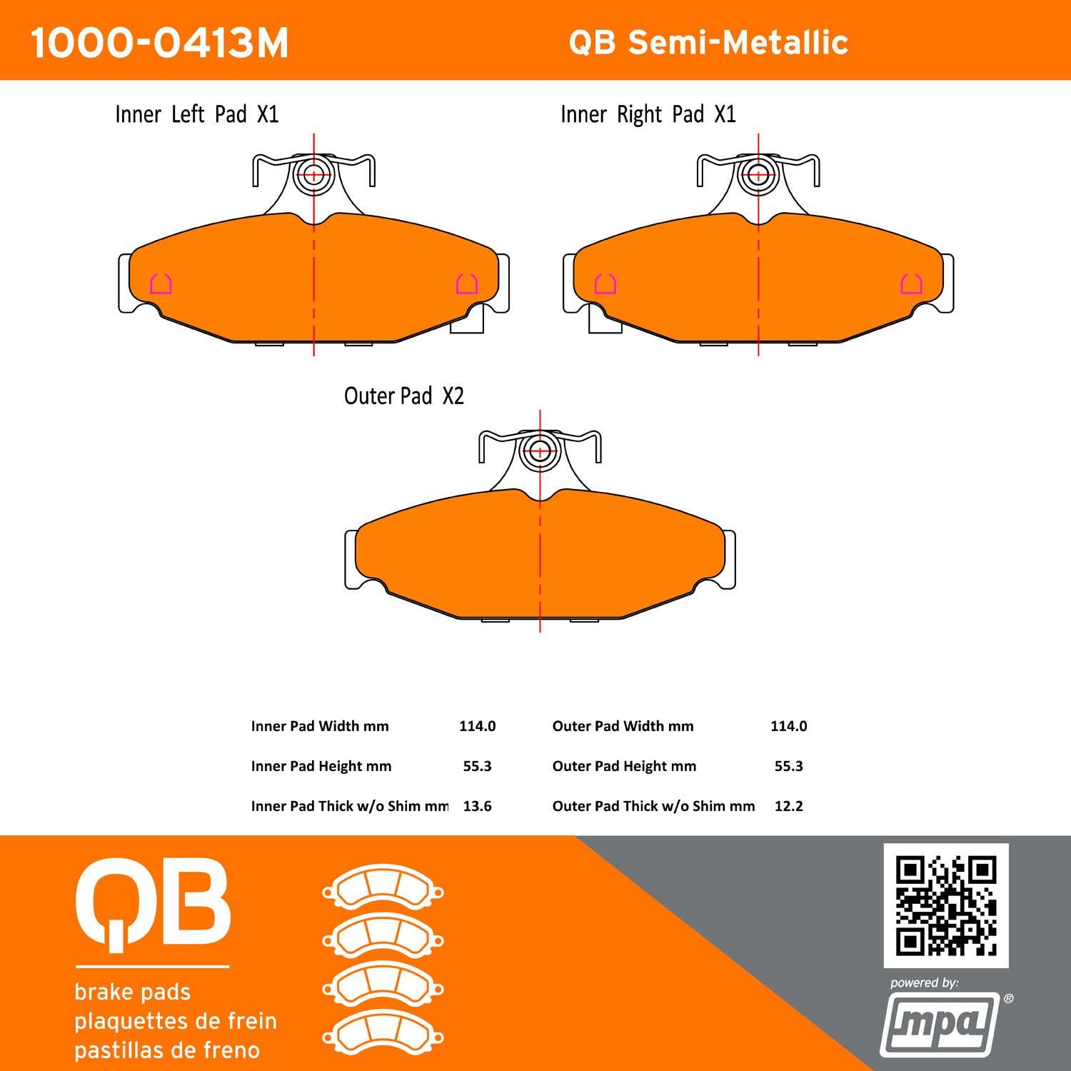Quality-Built QB Semi-Metallic Brake Pads 1000-0413M