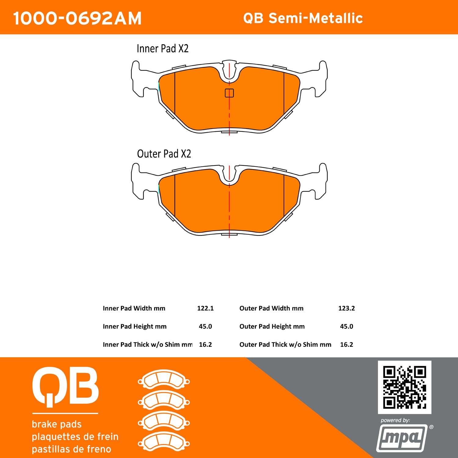 Quality-Built QB Semi-Metallic Brake Pads 1000-0692AM