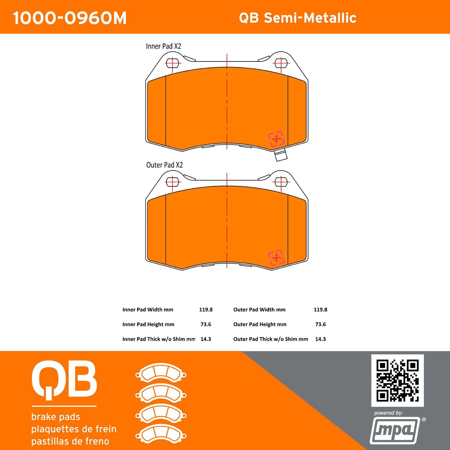 Quality-Built QB Semi-Metallic Brake Pads 1000-0960M