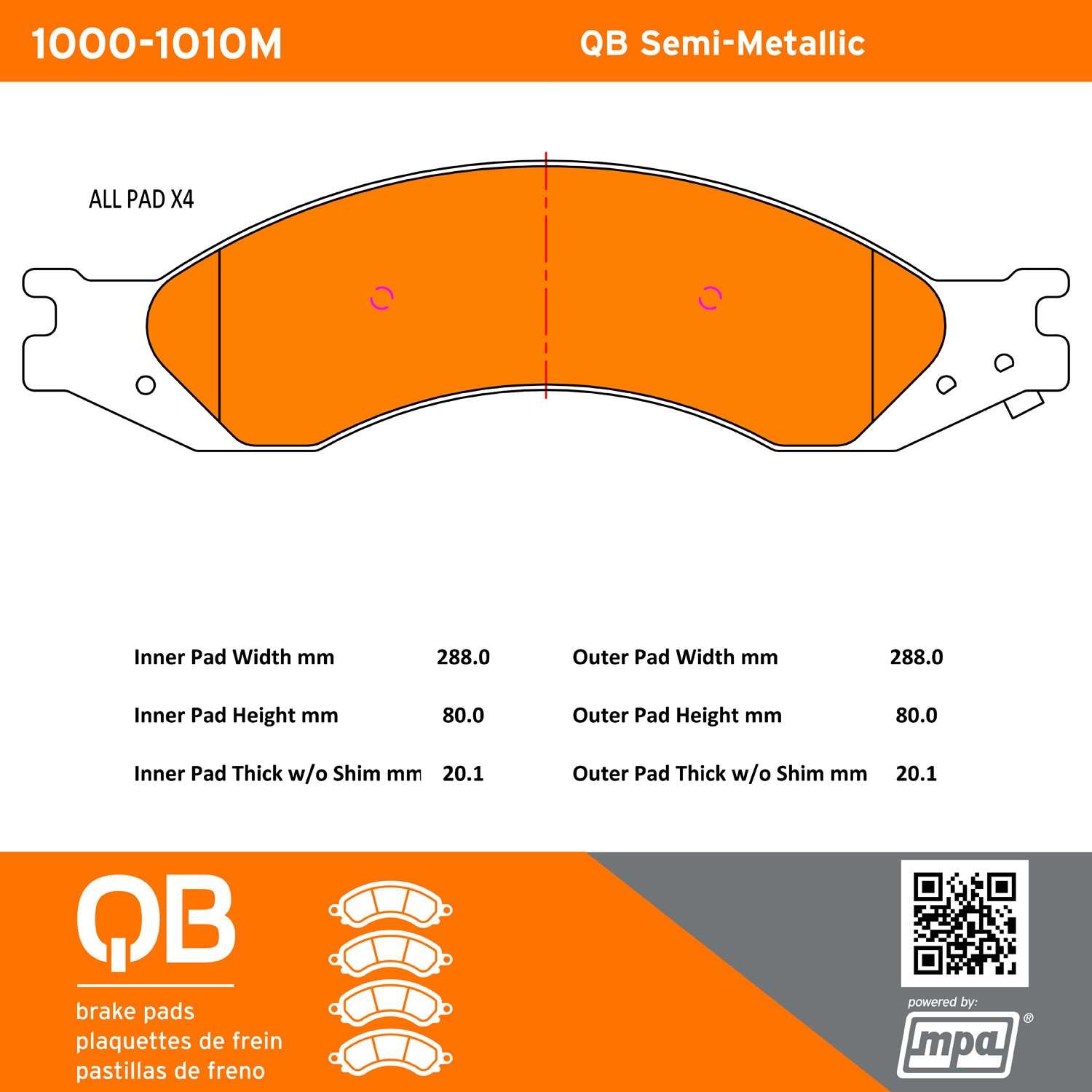 Quality-Built QB Semi-Metallic Brake Pads 1000-1010M