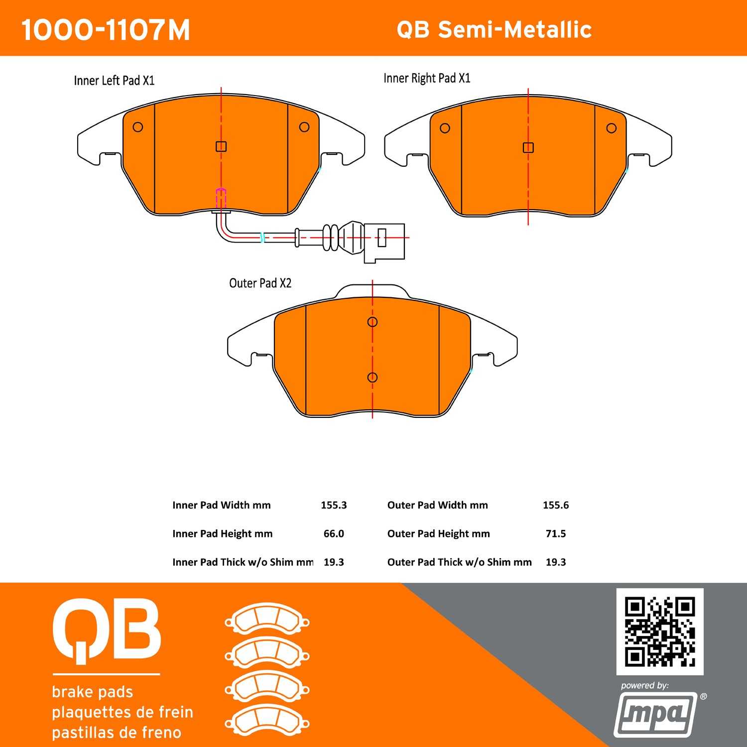 Quality-Built QB Semi-Metallic Brake Pads 1000-1107M