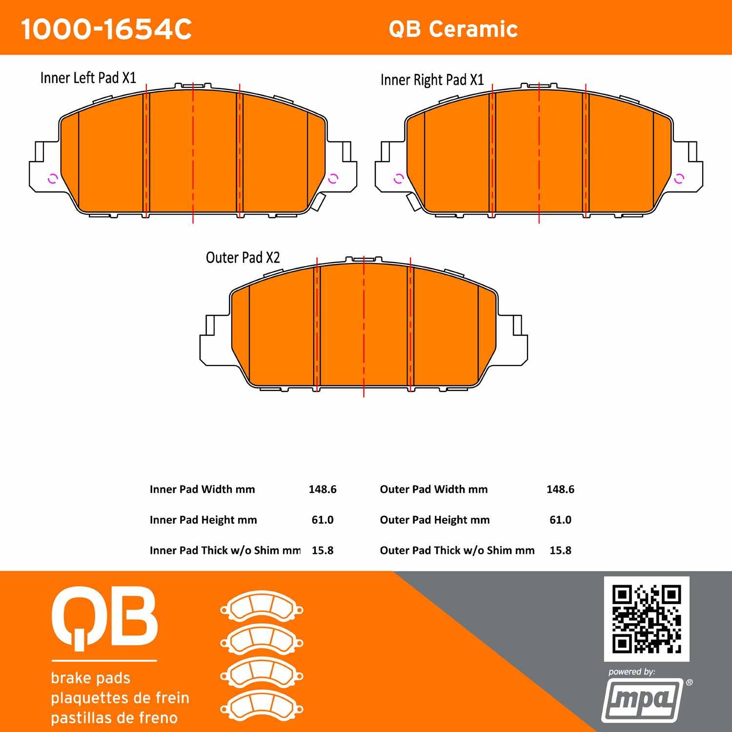 Quality-Built QB Ceramic Brake Pads 1000-1654C