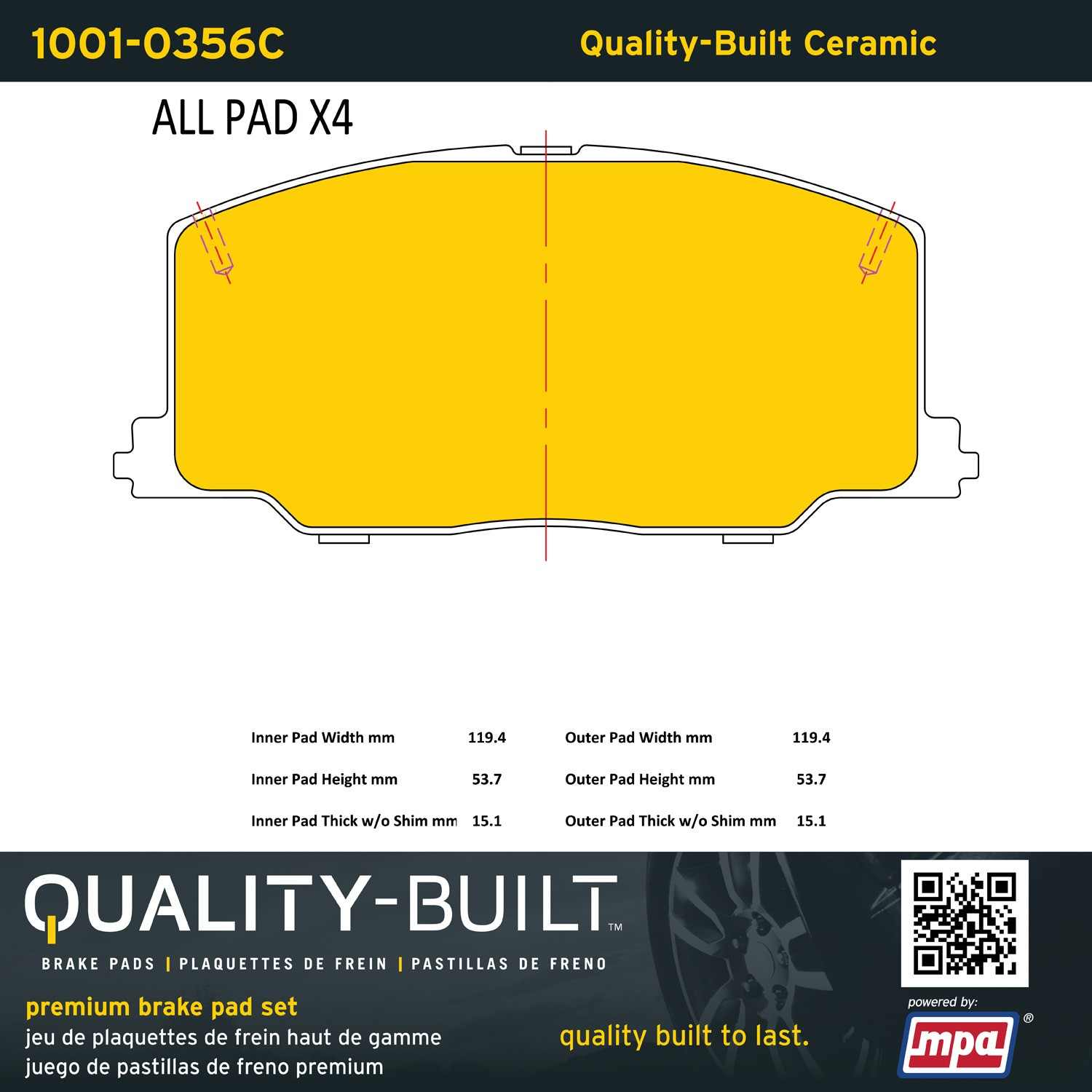 Quality-Built Quality-Built Premium Ceramic Brake Pads w/ Hardware 1001-0356C