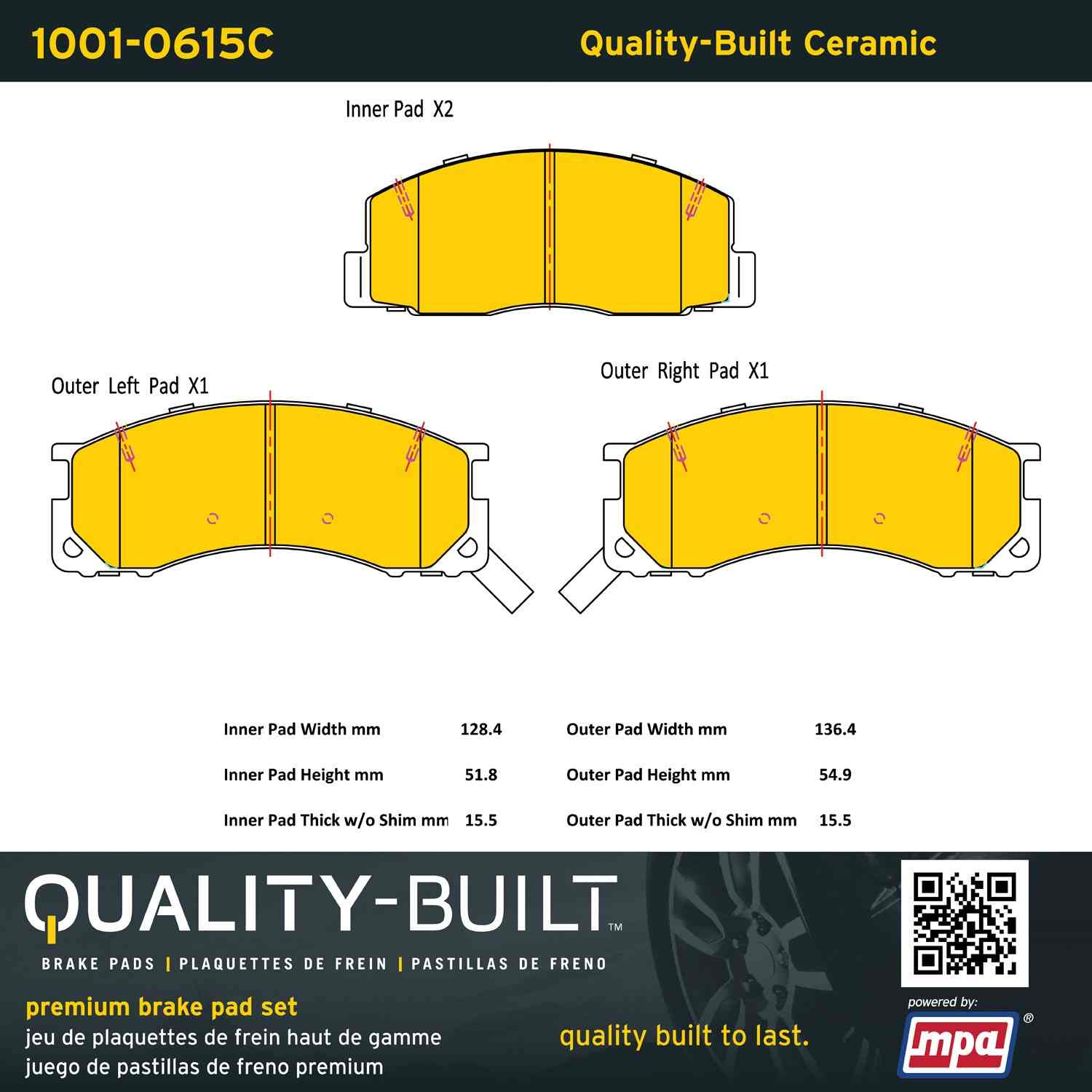 Quality-Built Quality-Built Premium Ceramic Brake Pads w/ Hardware 1001-0615C