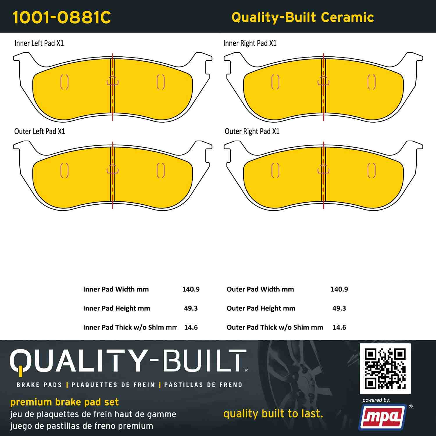 Quality-Built Quality-Built Premium Ceramic Brake Pads w/ Hardware 1001-0881C