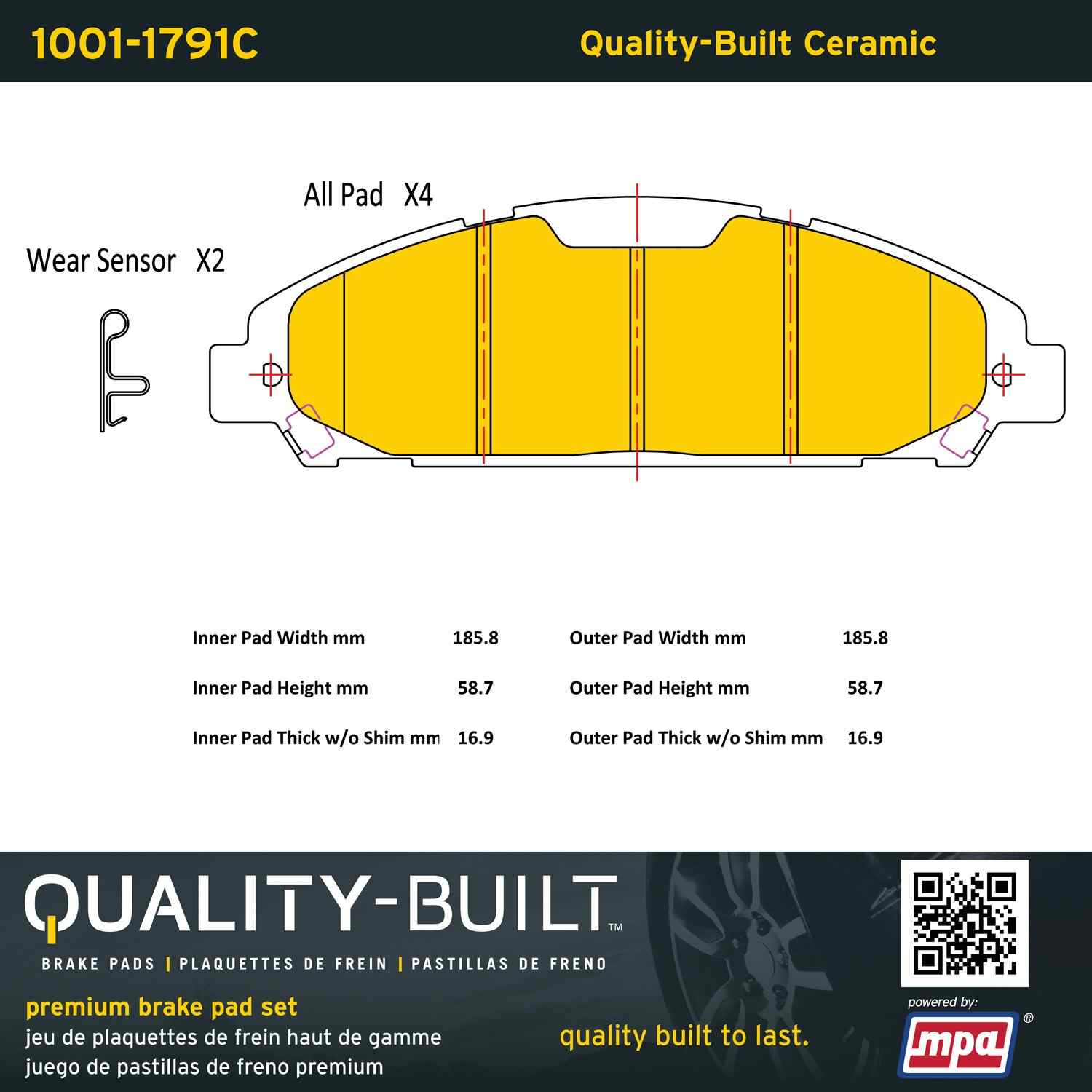 Quality-Built Quality-Built Premium Ceramic Brake Pads w/ Hardware 1001-1791C
