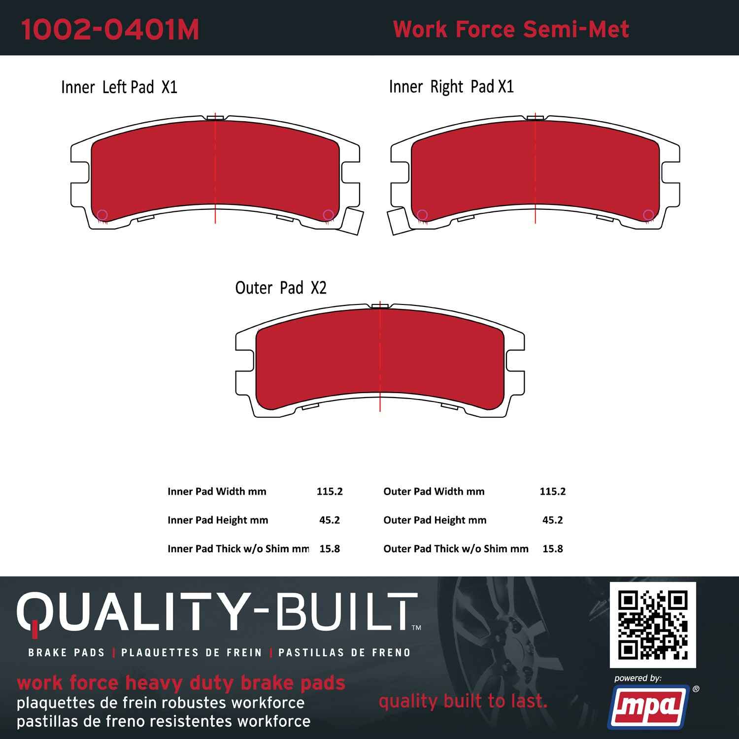 Quality-Built Quality-Built Work Force Heavy Duty Brake Pads w/ Hardware 1002-0401M