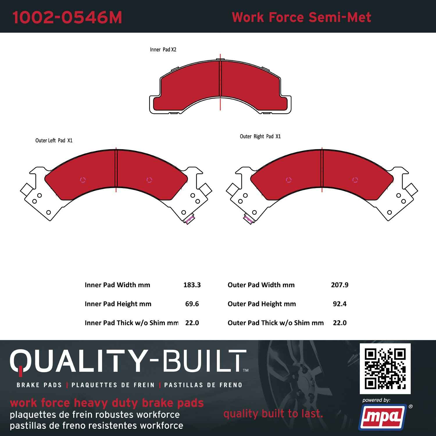 Quality-Built Quality-Built Work Force Heavy Duty Brake Pads 1002-0546M
