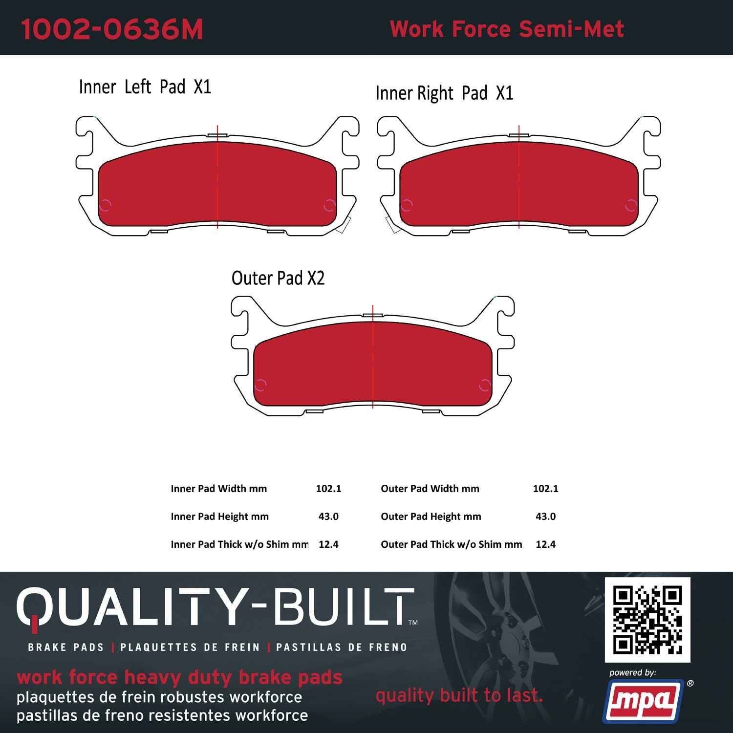 Quality-Built Quality-Built Work Force Heavy Duty Brake Pads w/ Hardware 1002-0636M