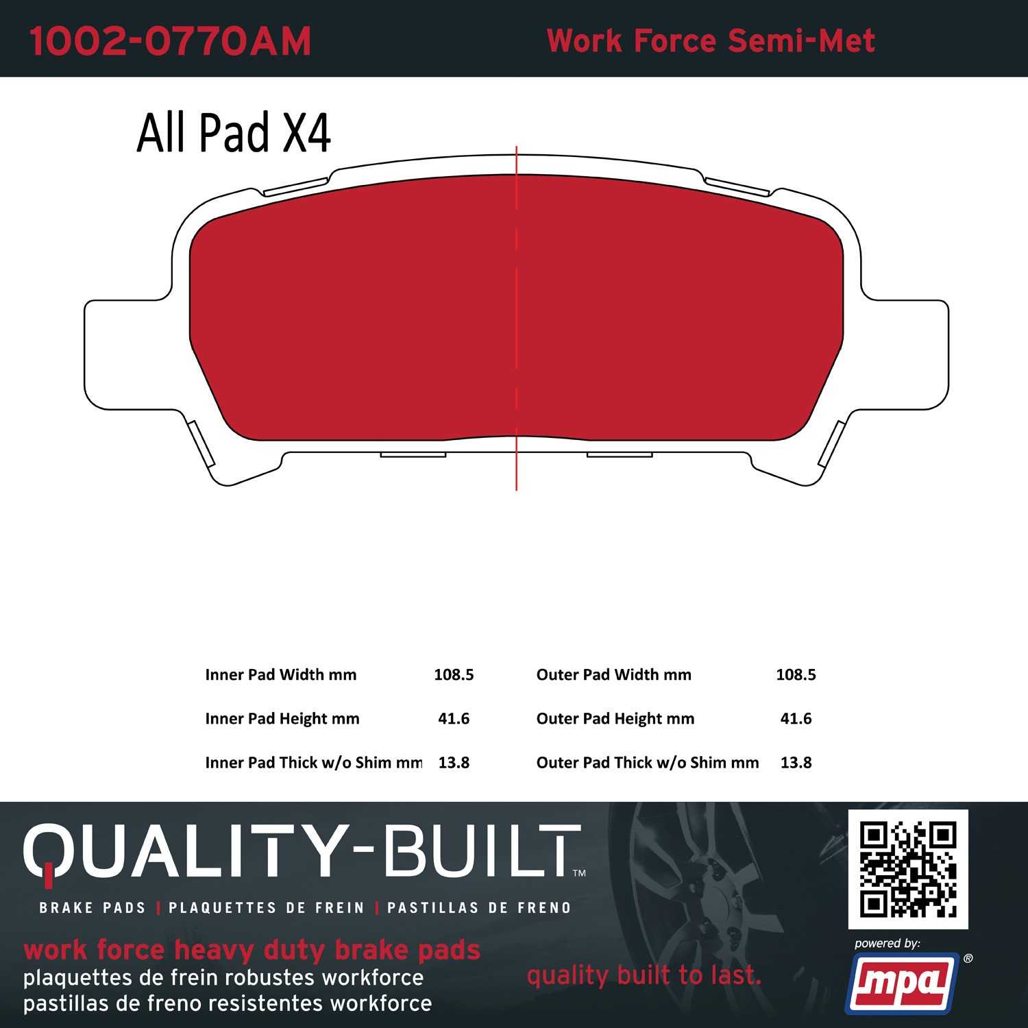 Quality-Built Quality-Built Work Force Heavy Duty Brake Pads w/ Hardware 1002-0770AM
