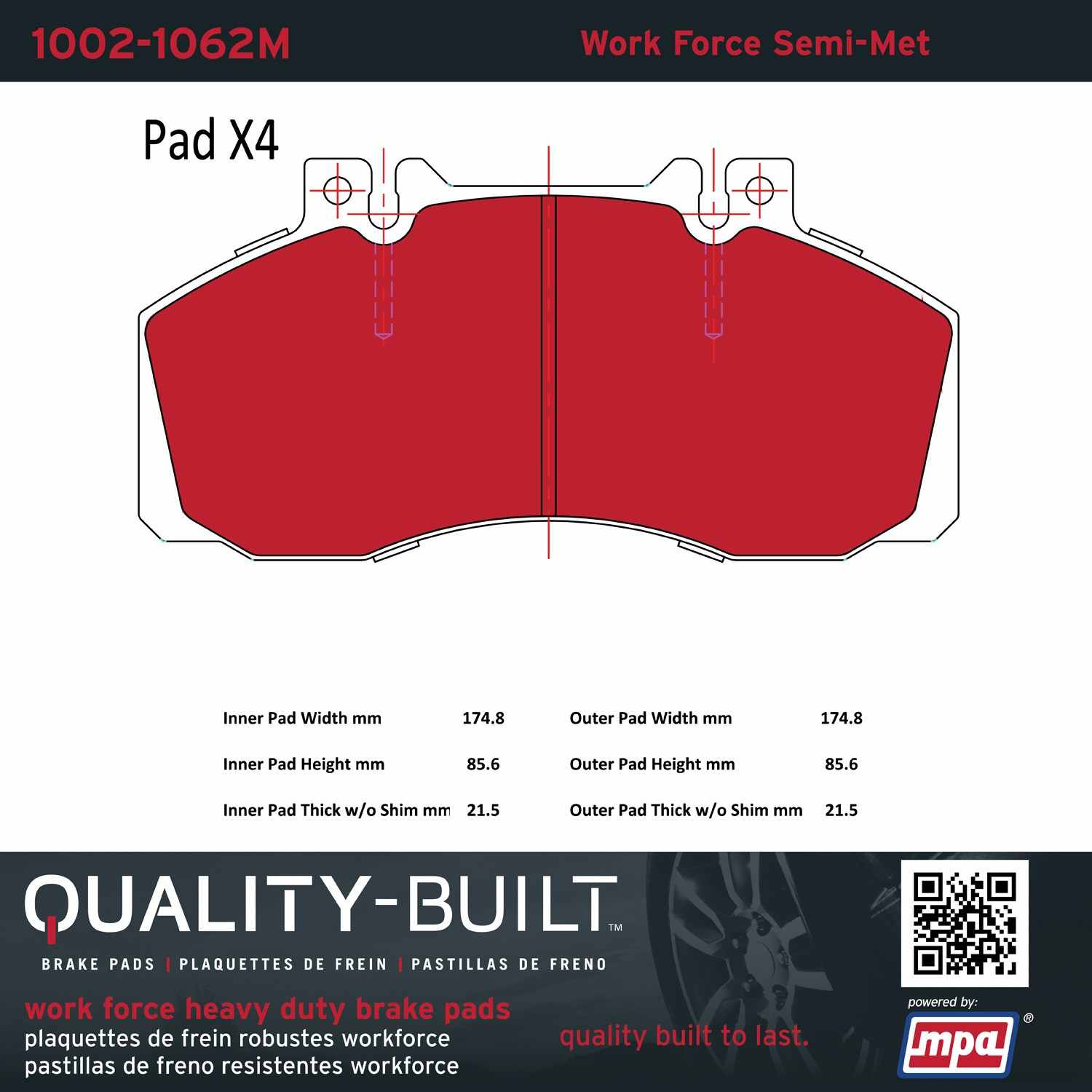 Quality-Built Quality-Built Work Force Heavy Duty Brake Pads 1002-1062M