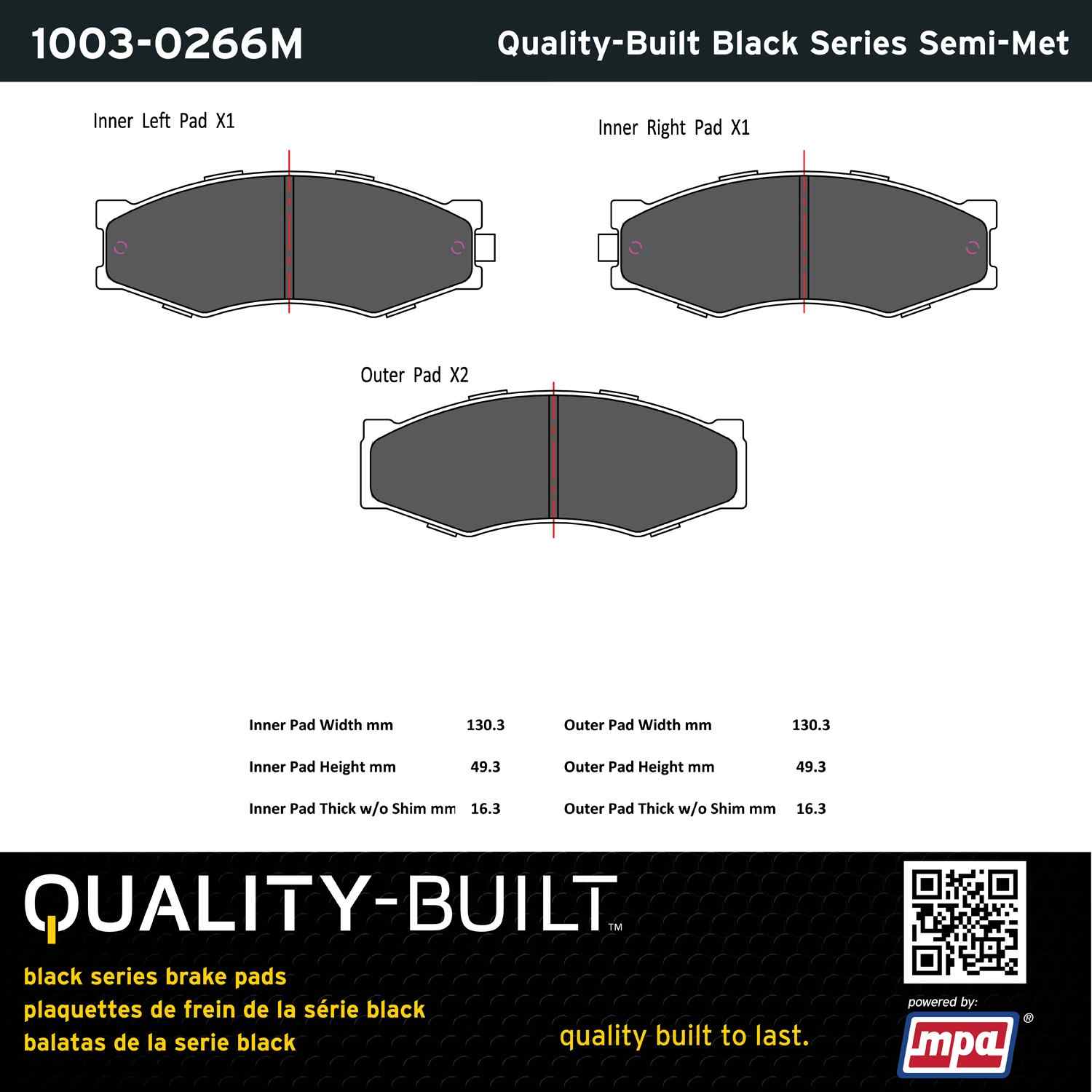 Quality-Built Black Series Semi-Metallic Brake Pads 1003-0266M