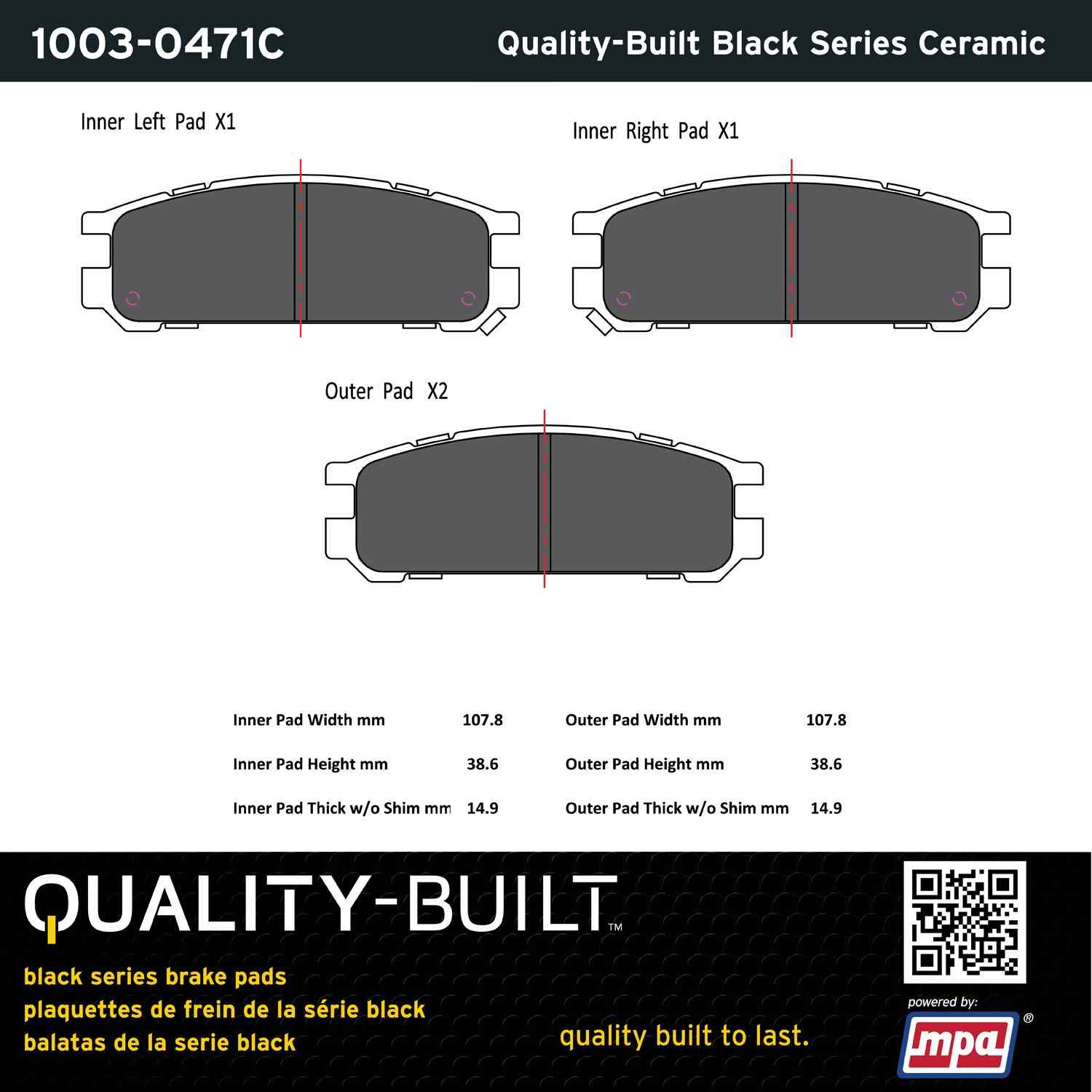 Quality-Built Black Series Ceramic Brake Pads 1003-0471C