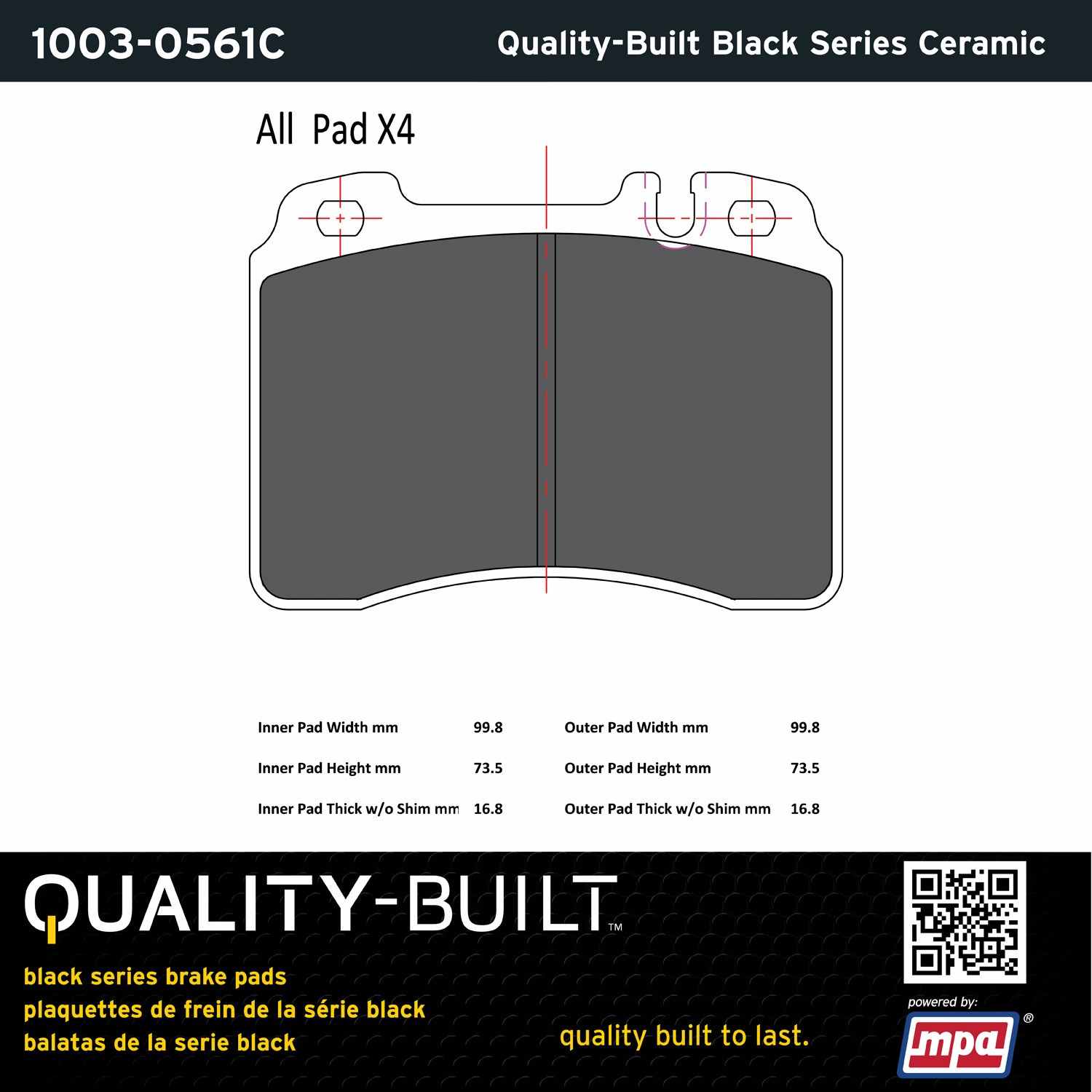 Quality-Built Black Series Ceramic Brake Pads 1003-0561C