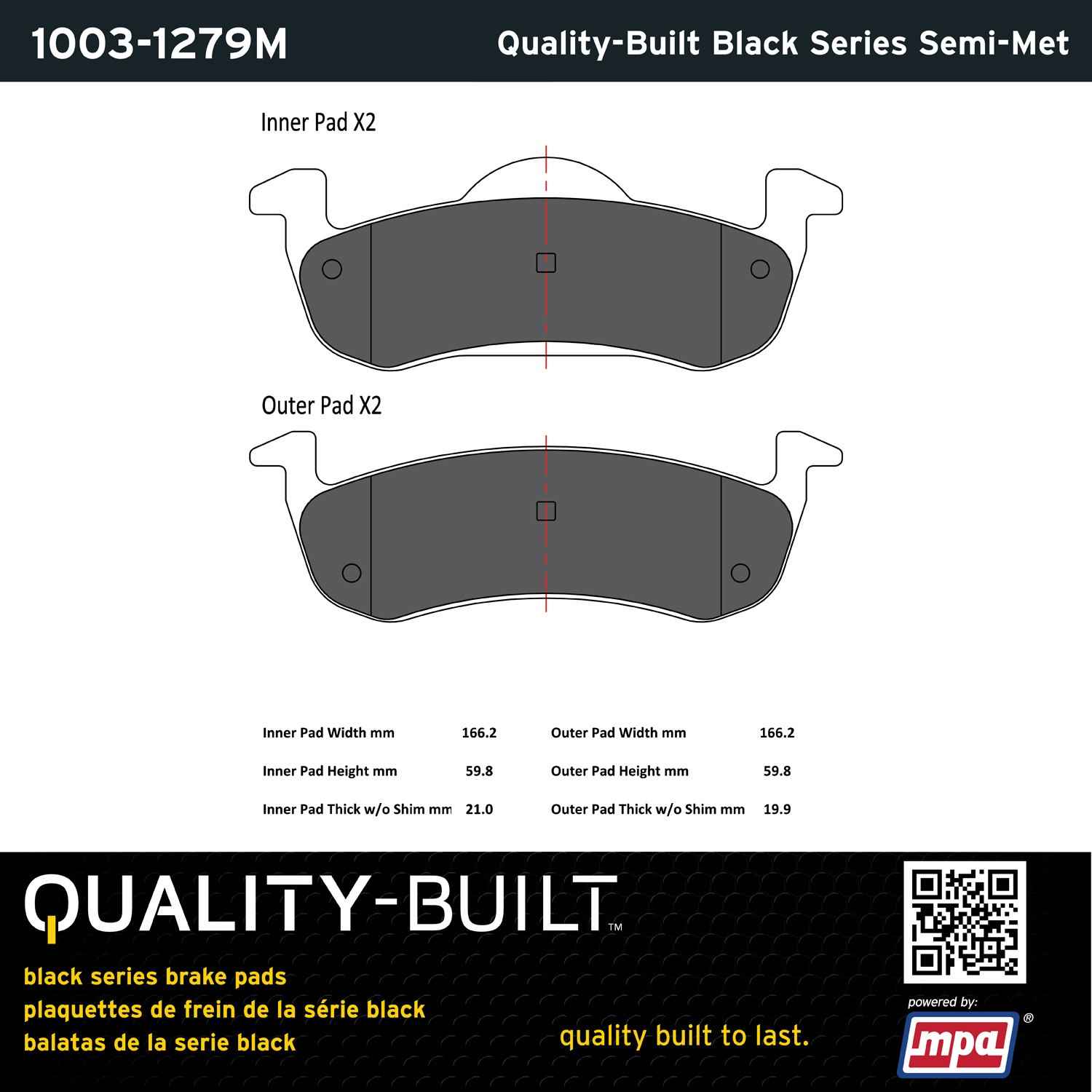 Quality-Built Black Series Semi-Metallic Brake Pads 1003-1279M