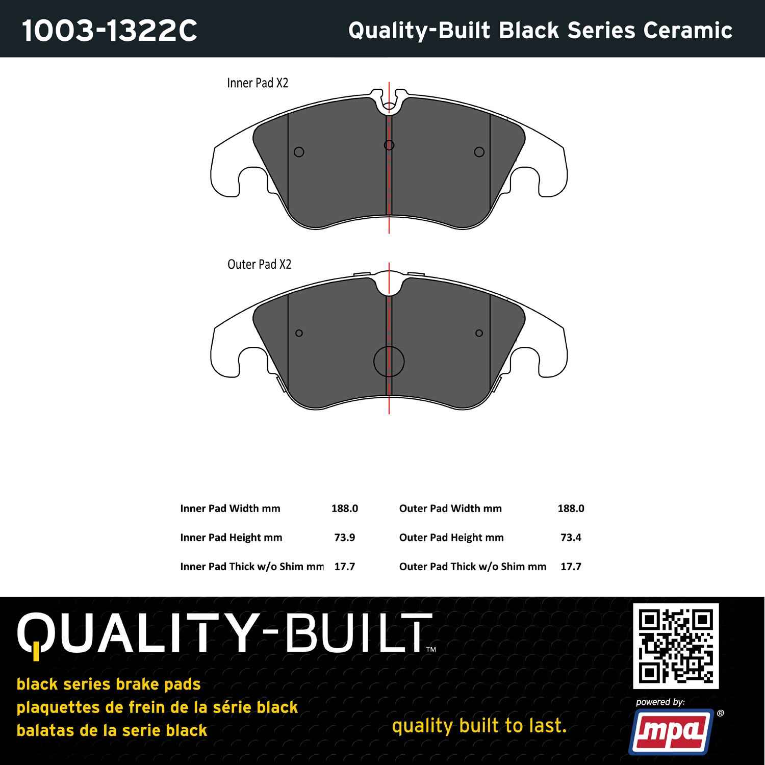 Quality-Built Black Series Ceramic Brake Pads 1003-1322C