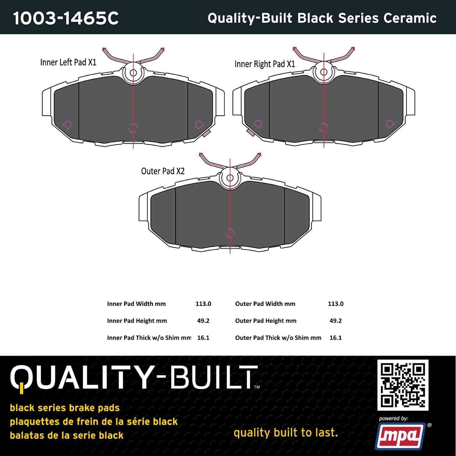 Quality-Built Black Series Ceramic Brake Pads 1003-1465C