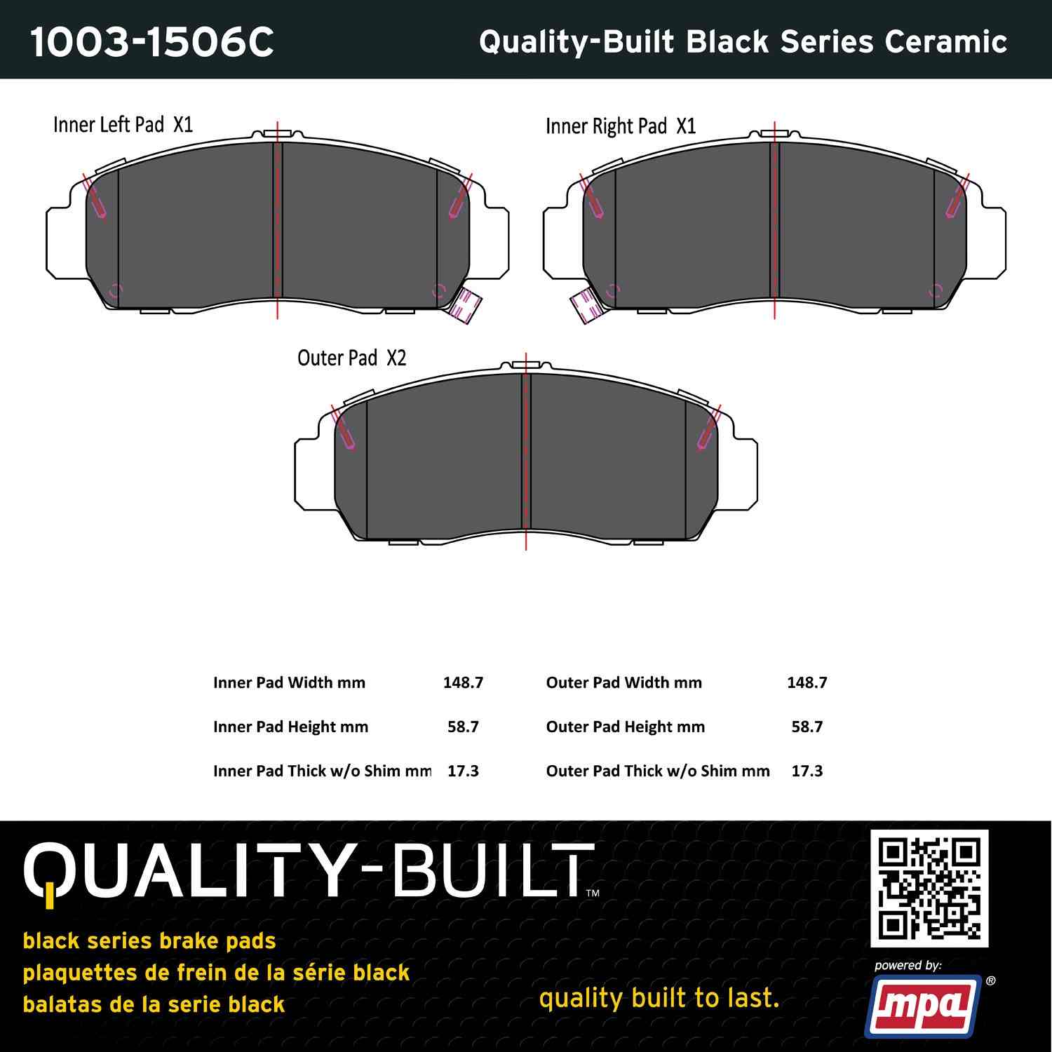 Quality-Built Black Series Ceramic Brake Pads 1003-1506C