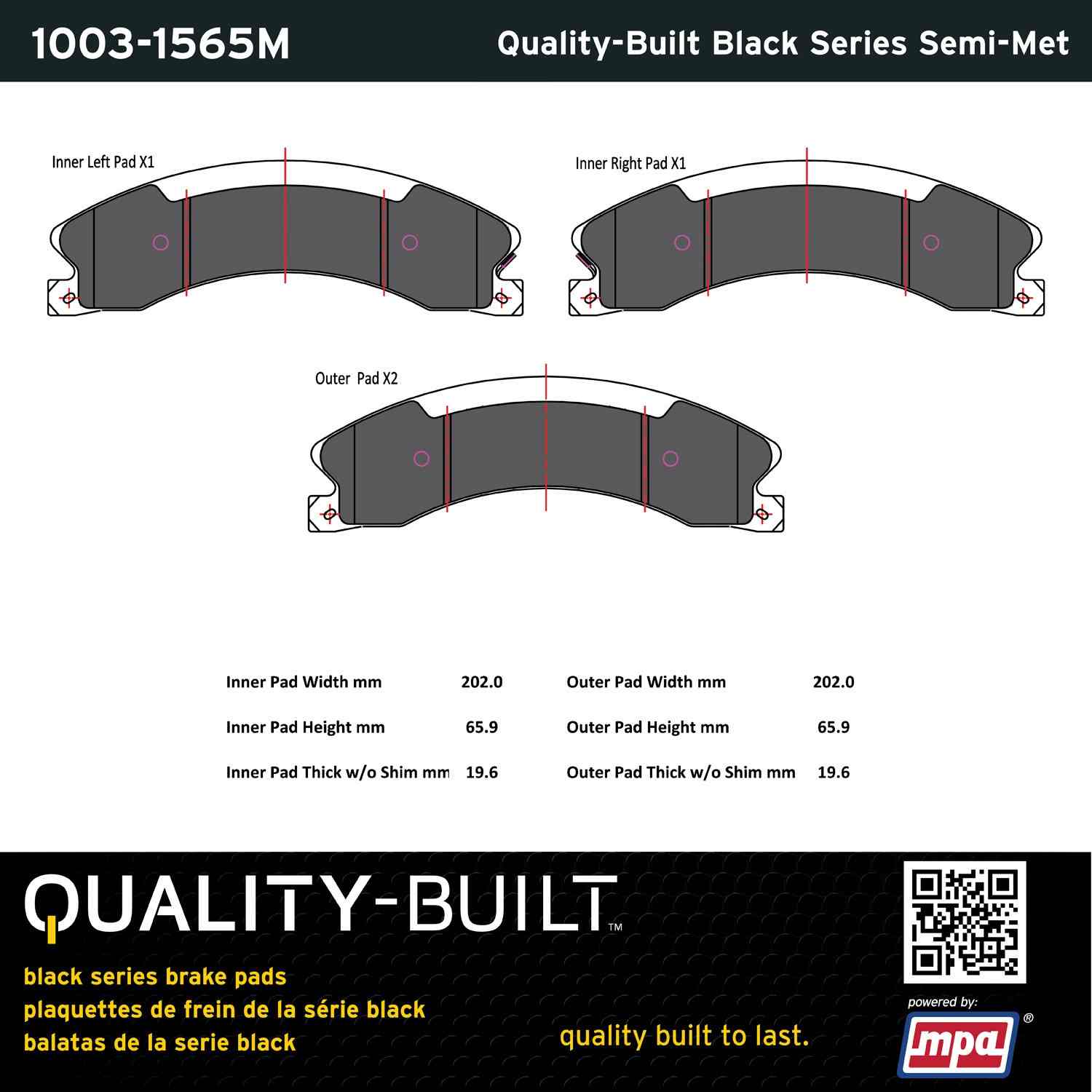 Quality-Built Black Series Semi-Metallic Brake Pads 1003-1565M