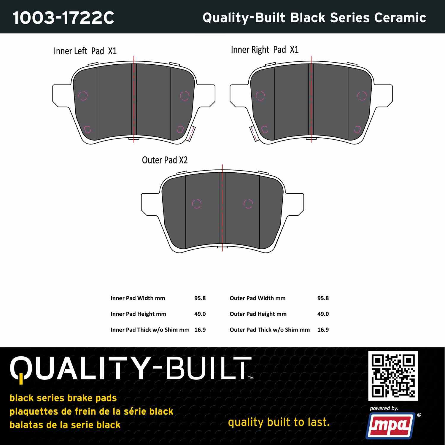 Quality-Built Black Series Ceramic Brake Pads 1003-1722C