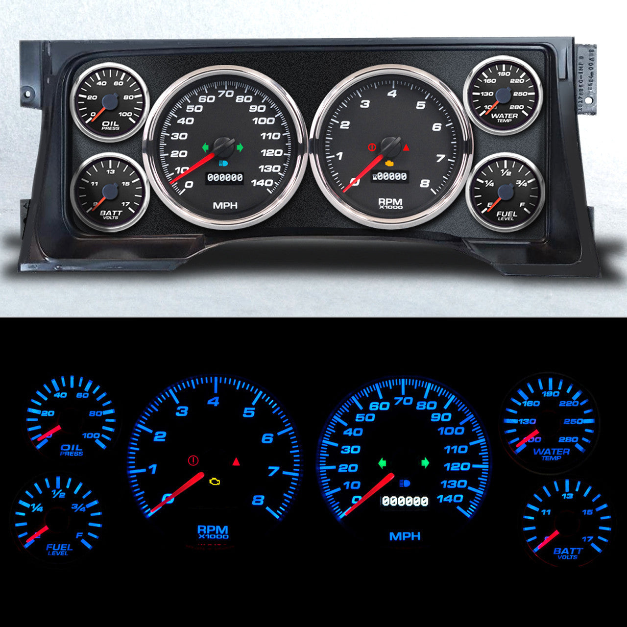 NEW VINTAGE USA Gauge Kit GM Truck 95-98 Performance II Black Gauges and Accessories Gauge Kits main image
