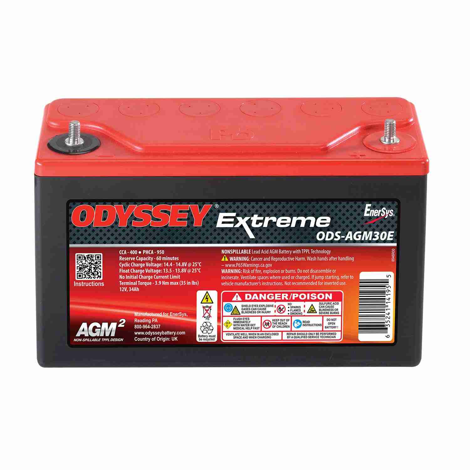 Odyssey Battery Powersport Extreme AGM Battery (PC950) ODS-AGM30E