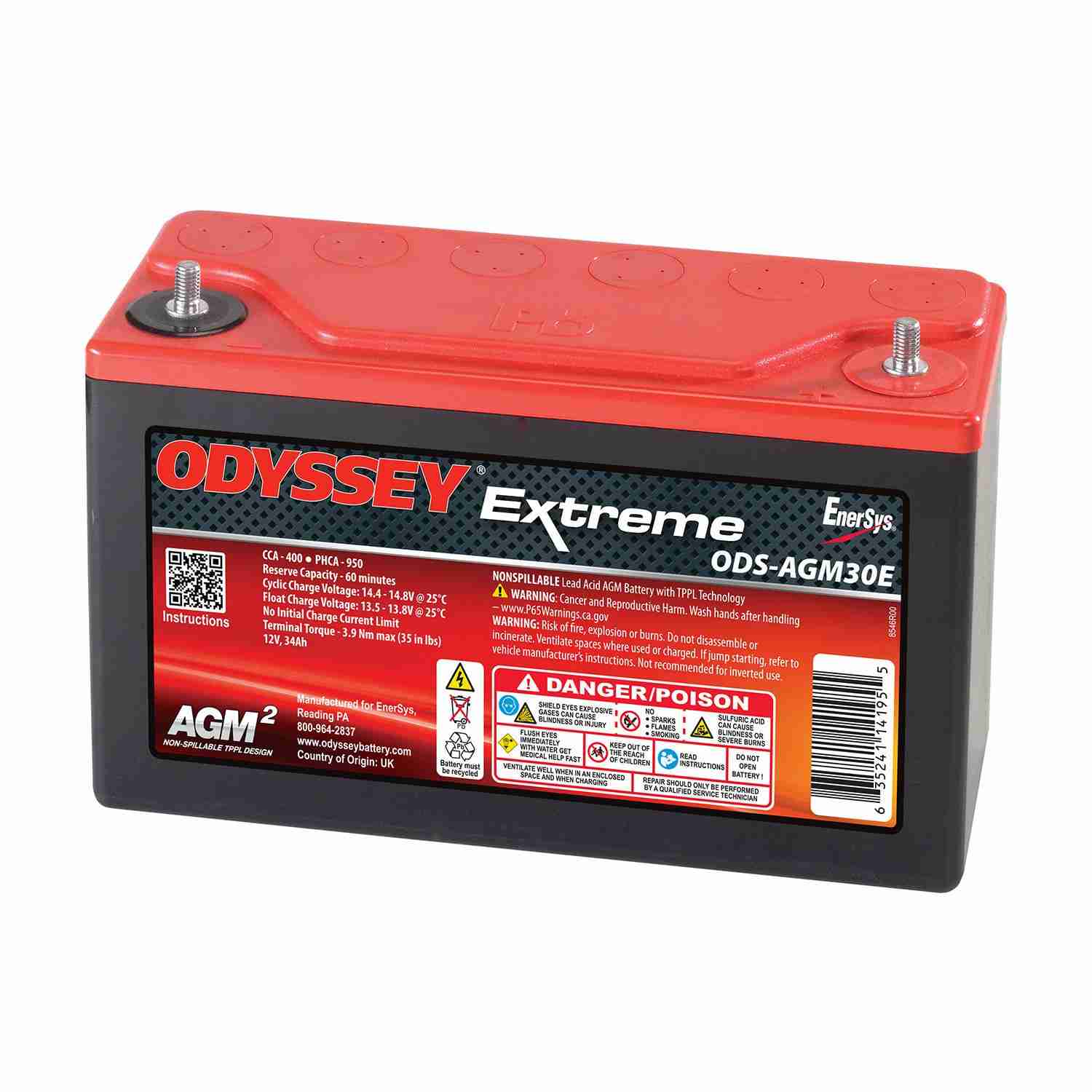 Odyssey Battery Powersport Extreme AGM Battery (PC950) ODS-AGM30E